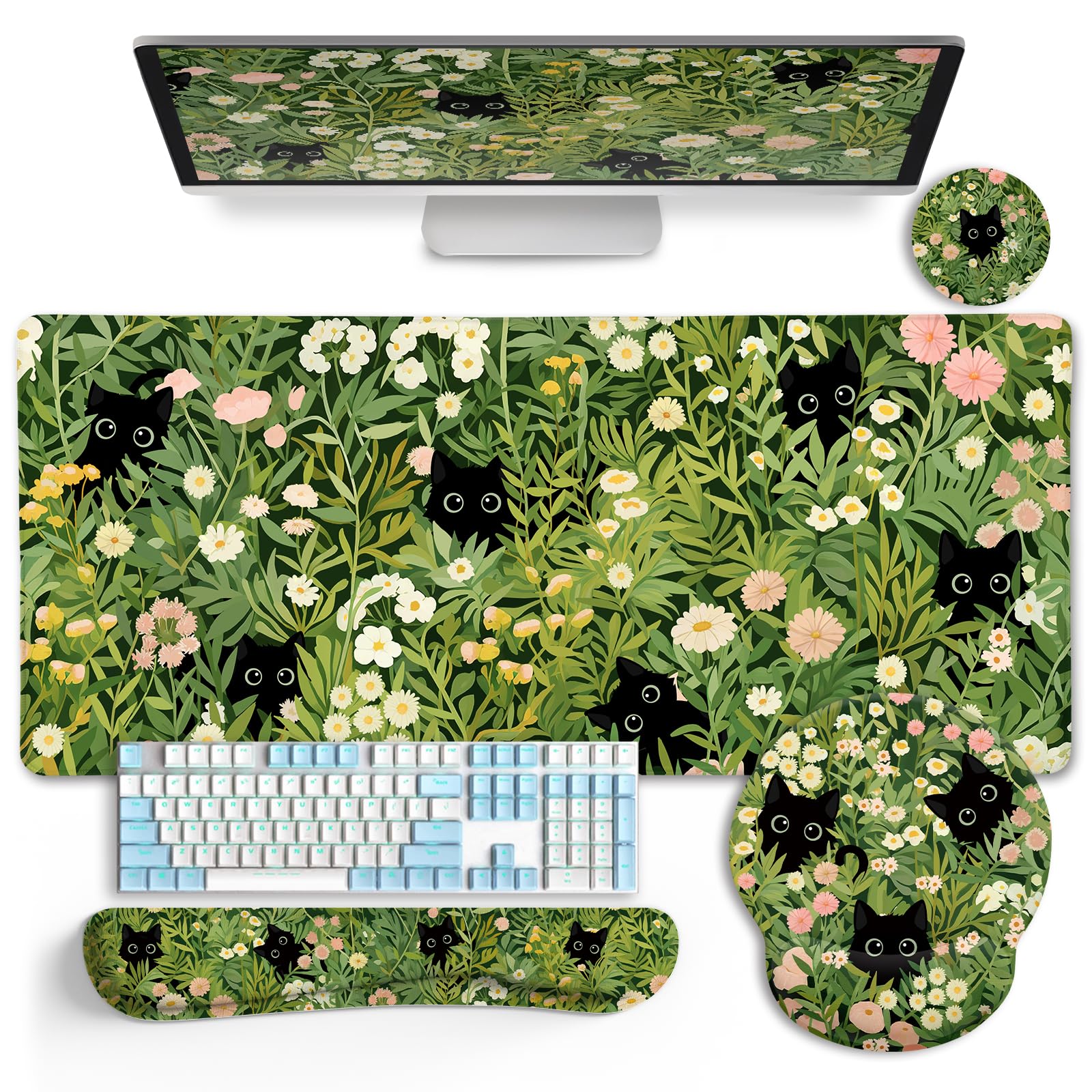 LIMKRIAN Goth Skull Mouse Pad Set Large Desk Mat for Desktop Decor