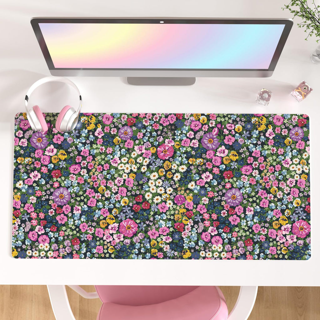 Faux Leather Large Mouse Pad, Office Desk Mat, 31.5"x15.7", Pink Floral