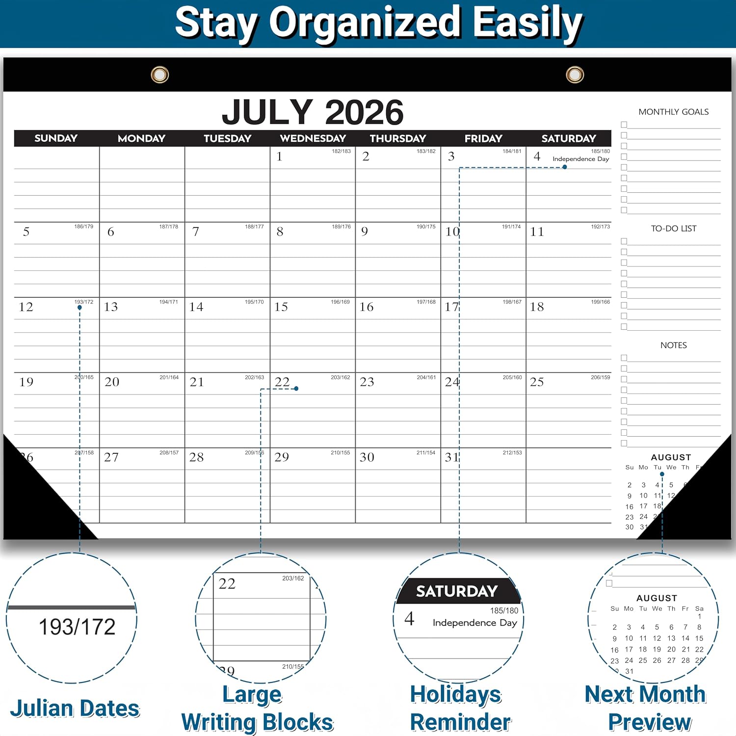 Desk Calendar 2026-2027, 18-Month Wall Calendar Through Dec 2027, 17"x12"