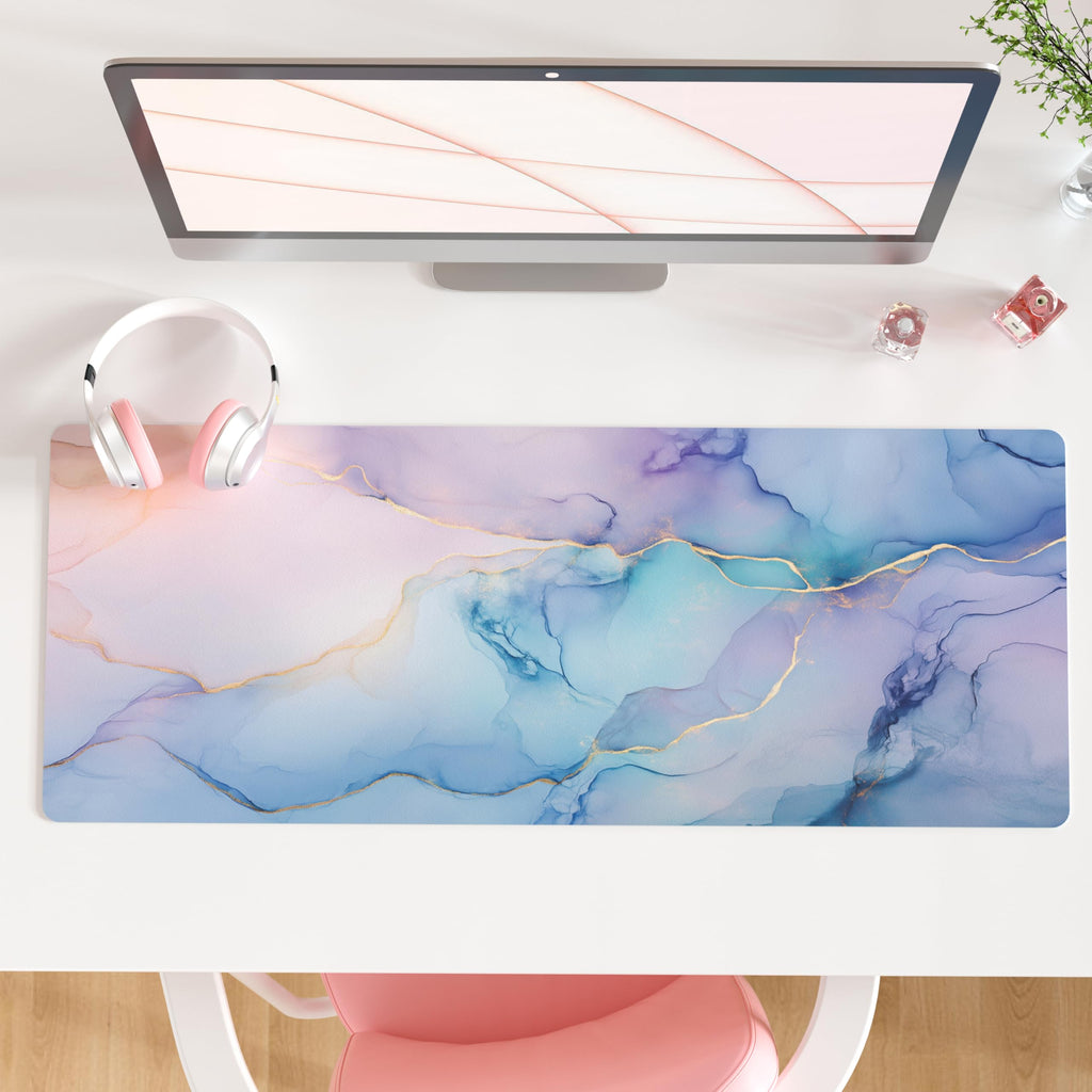 QIYI PU Leather Large Mouse Pad, Waterproof Desk Mat, 31.5" x 15.7", Peony
