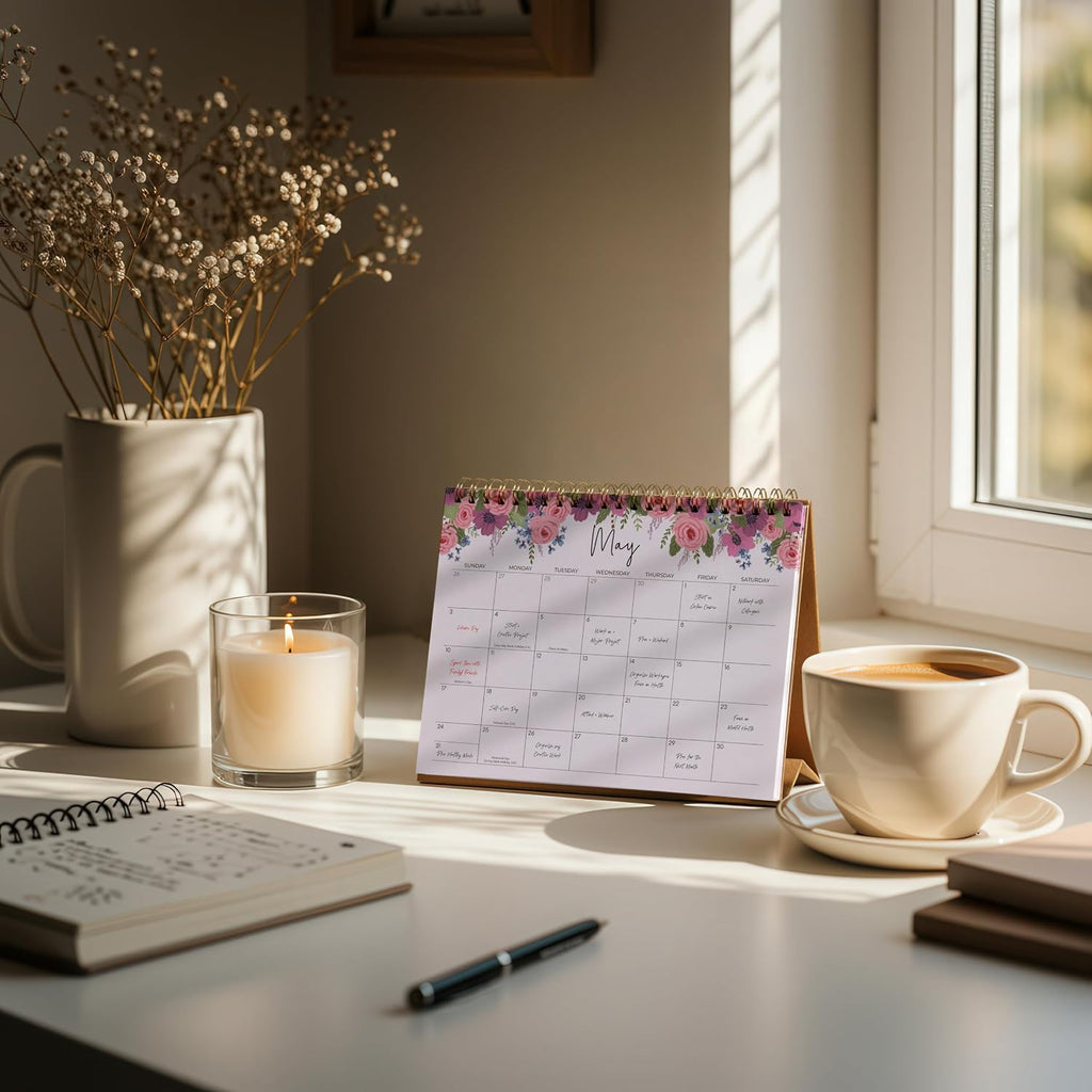 Small Desk Calendar 2026-2027, Jokotha Standing Flip Calendar, July 2026 to December 2027, 18 Month Desktop Calendar with Stickers & Floral Design, 8"x6"
