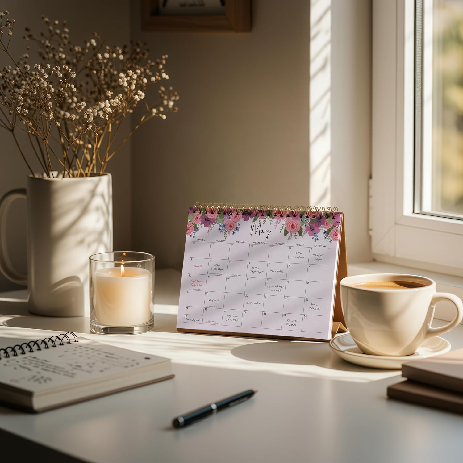 Small Desk Calendar 2026-2027, Jokotha Standing Flip Calendar, July 2026 to December 2027, 18 Month Desktop Calendar with Stickers & Floral Design, 8"x6"