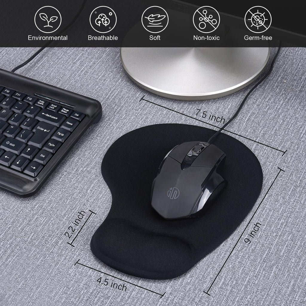 JIKIOU Ergonomic Mouse Pad with Gel Wrist Rest 2 Pack, Portable Small Black