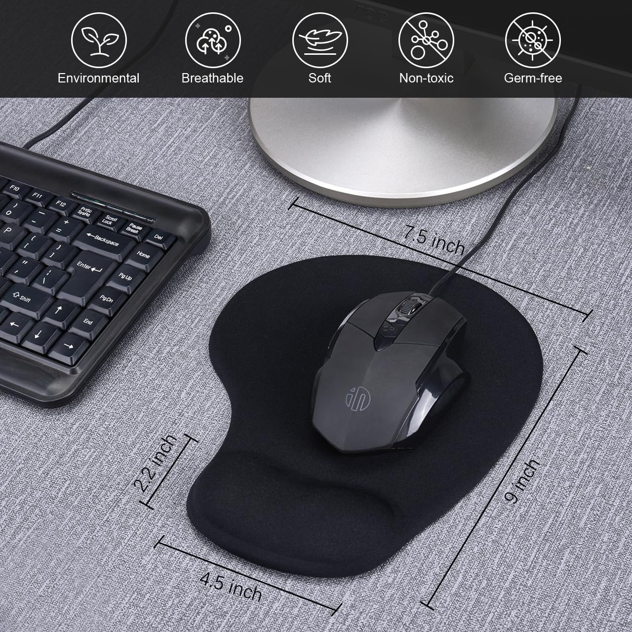 JIKIOU Ergonomic Mouse Pad with Gel Wrist Rest 2 Pack, Portable Small Black