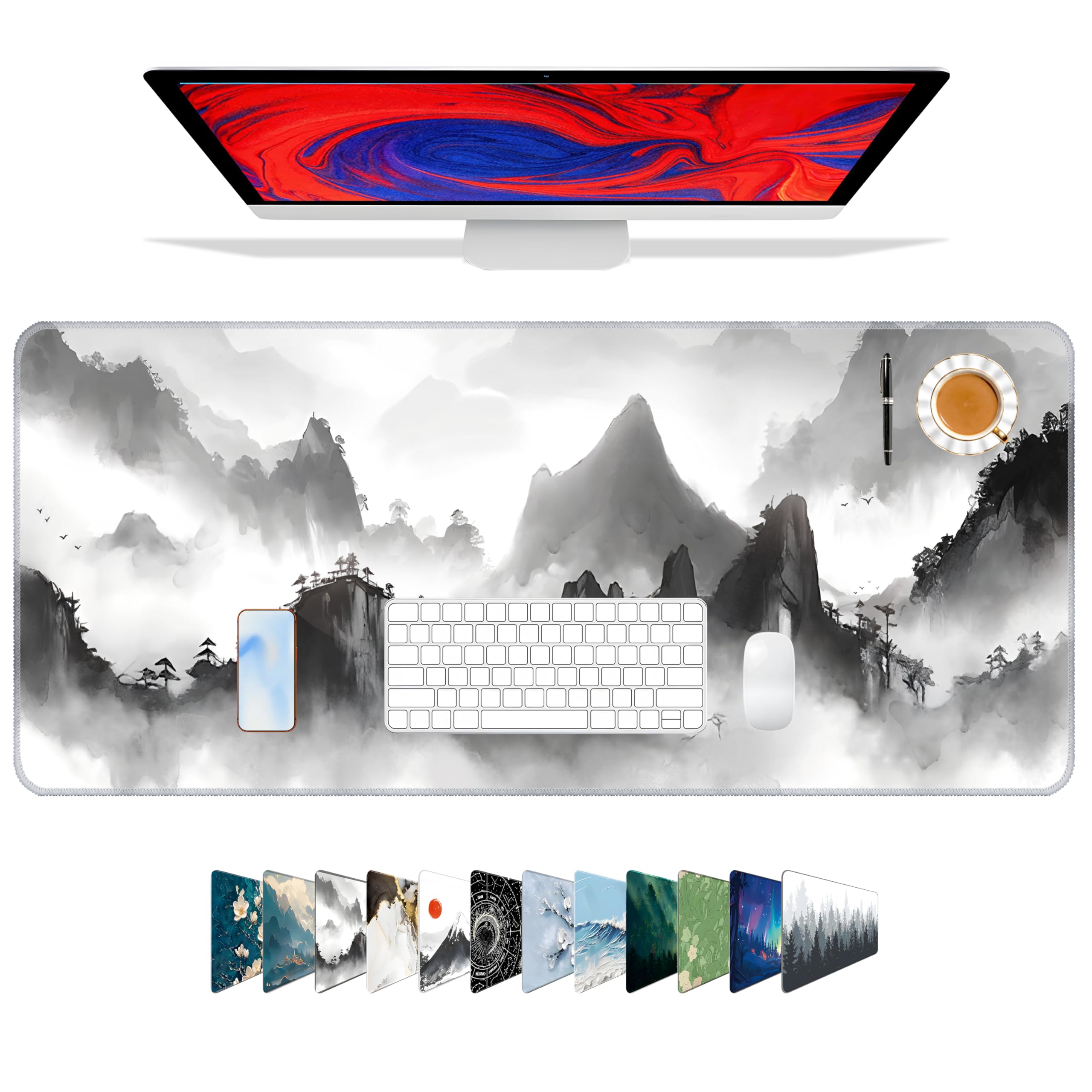 Galdas Mouse Pad For Gaming,Forest Background Pattern XXL XL Large Mouse Mat Long Extended MousePad Desk Mat Non-Slip Rubber Mice Pads Stitched Edges Thin (31.5 x 11.8 x 0.12 Inches) Tree