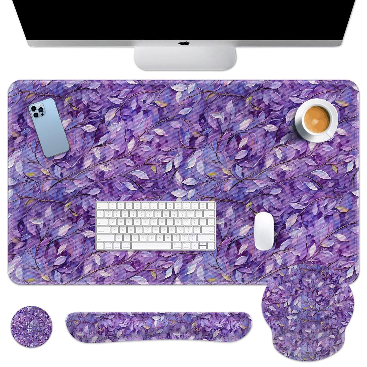Britimes Keyboard Mouse Pad Set, 4 in 1 Desk Mat Set, Pink Rose Gold
