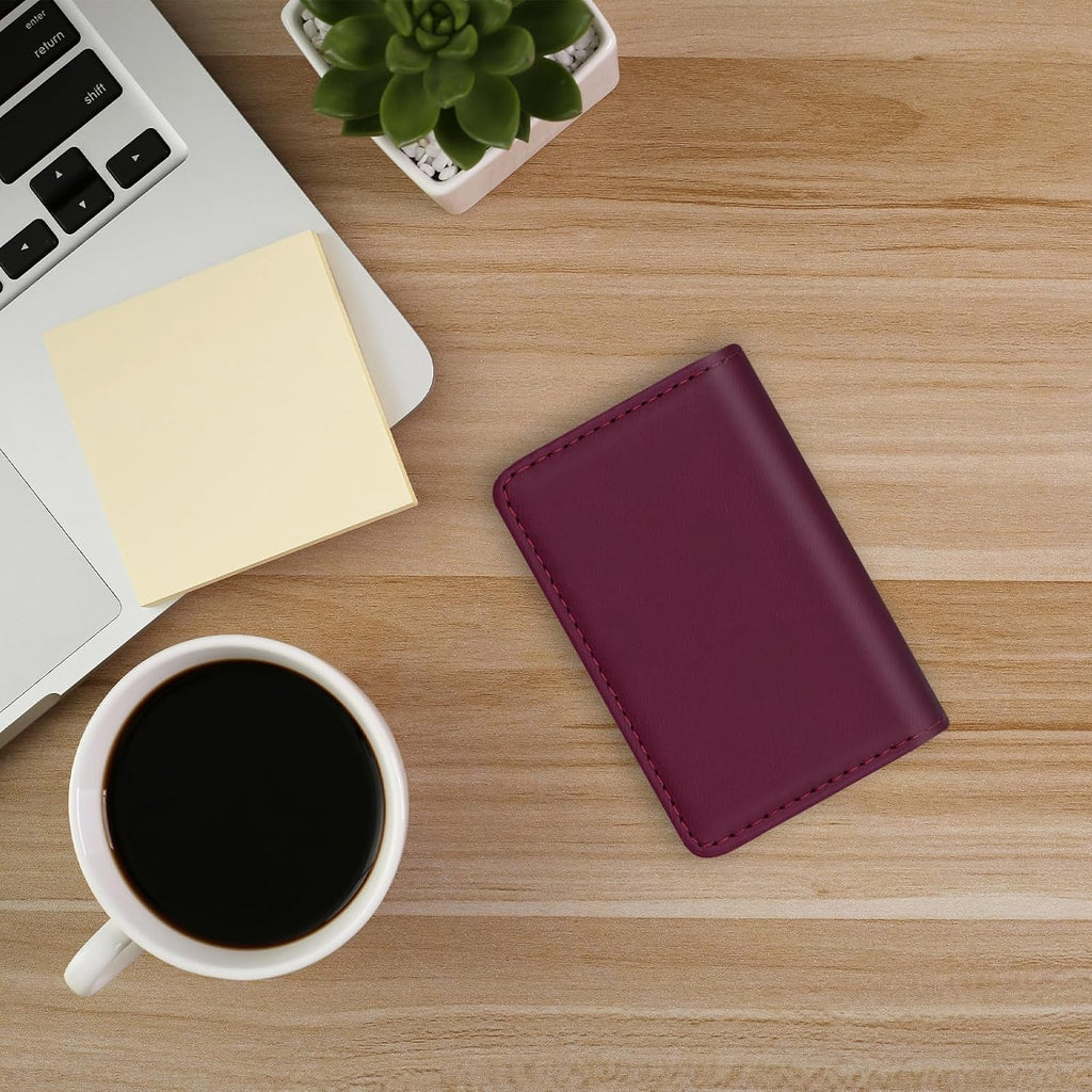 Business Credit Card Holders, Magnetic Sealing Anti Drop, PU Leather Debit Card Protector Organizer Case (Maroon Red)
