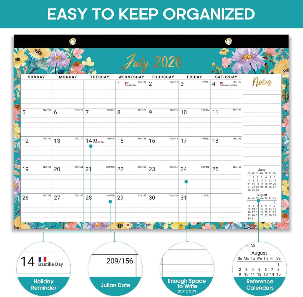 Taja Desk Calendar 2026-2027, Jul 2026-Dec 2027, 18-Month, 17" x 12"