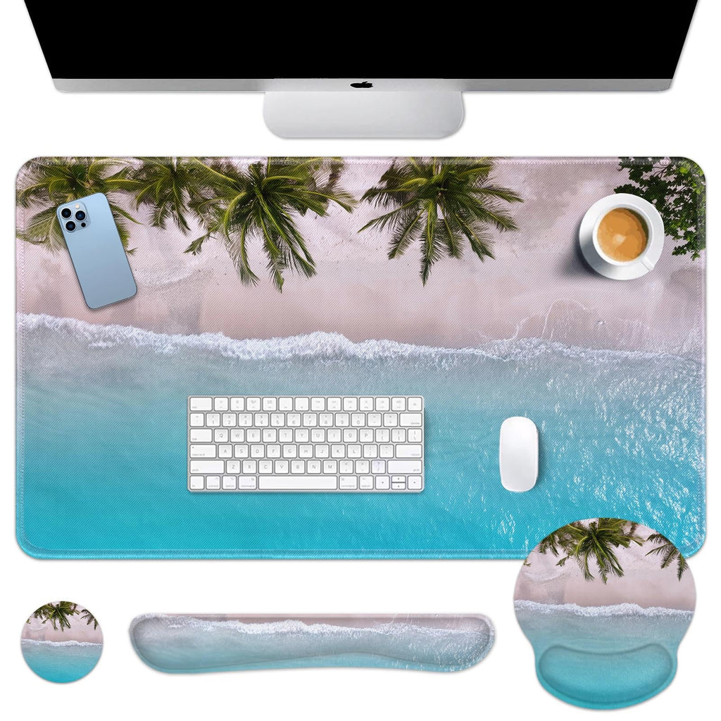 Britimes Keyboard Mouse Pad Set, 4 in 1 Desk Mat Set, Pink Rose Gold