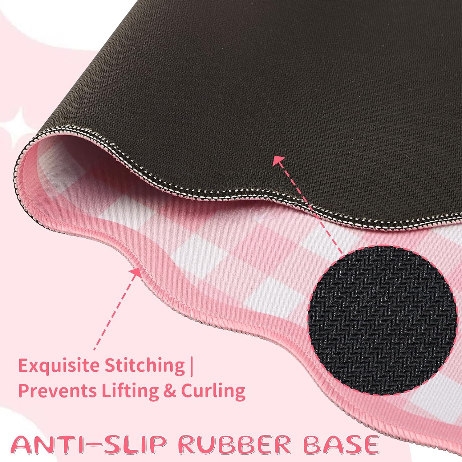 Scalloped Gingham Pink Desk Mat,Large Cute Desk Pad for Keyboard Mouse,Girly Mouse Pad for Desktop Office