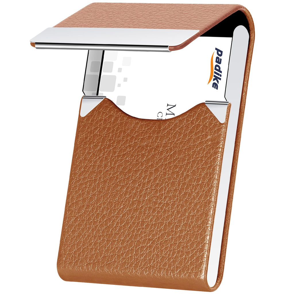 Padike PU Leather Business Card Holder for Women Slim Pocket Business Name Card Holder Stainless Steel Business Card Case with Magnetic Shut (Purple)