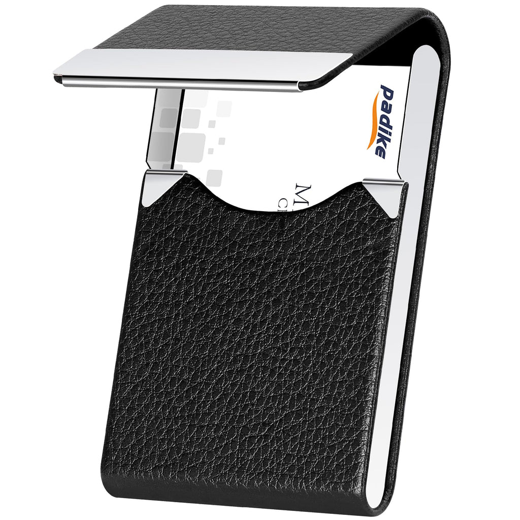 Padike PU Leather Business Card Holder for Women Slim Pocket Business Name Card Holder Stainless Steel Business Card Case with Magnetic Shut (Purple)