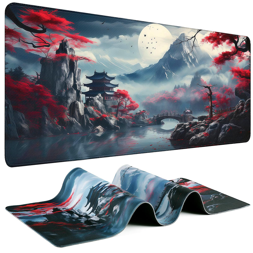 Mouse Pad Gaming - Desk Mat for Keyboard and Mouse - Kanagawa Large Mouse Pad for Desk, Japanese Sea Wave Mousepad (31.5 x 11.8inch) with Non-Slip Base, Desks Pad Mat for Game, Office and Home