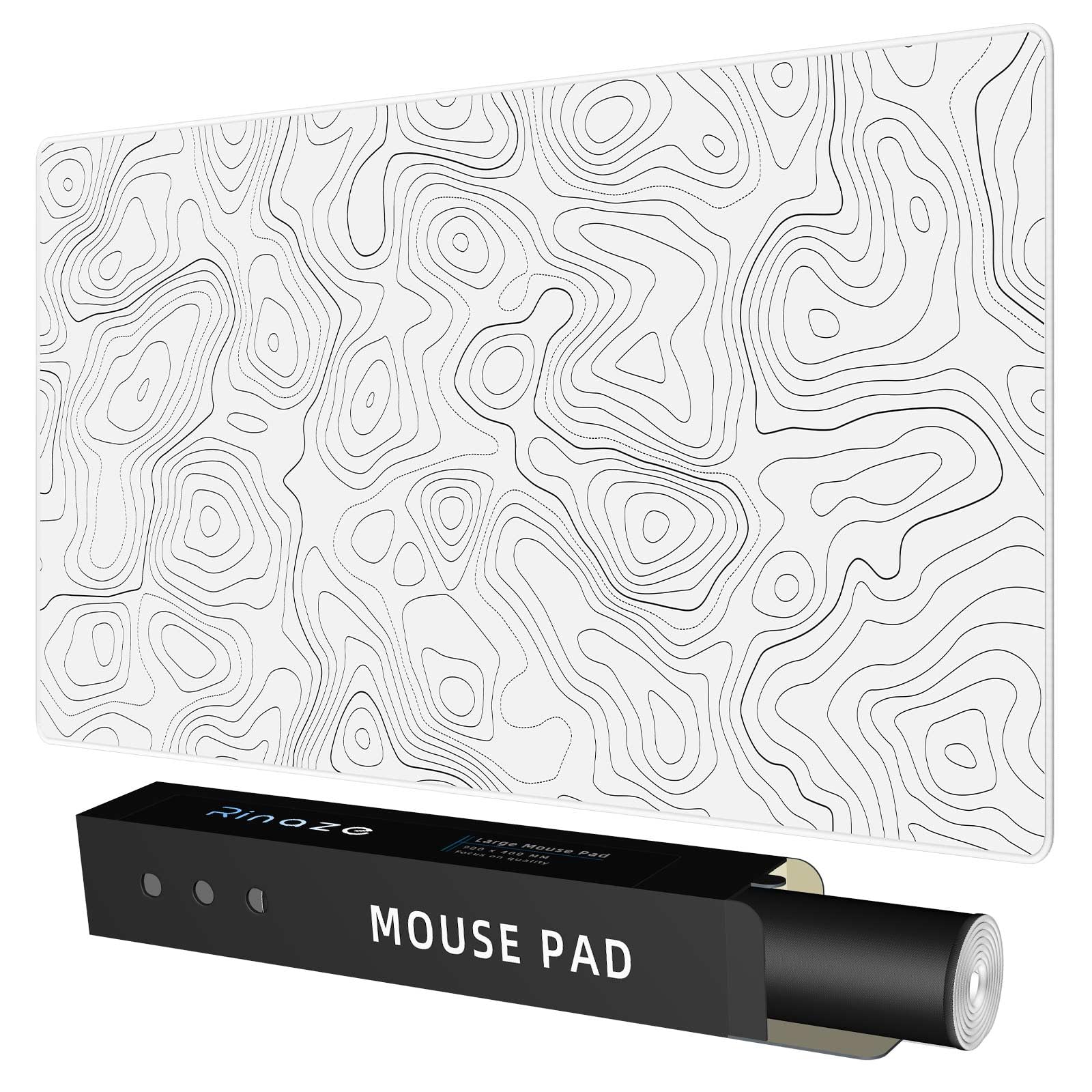 Rinaze Extra Large Gaming Mouse Pad with Black Topographic, XXL Mousepad, Big Mouse Mat Desk Pad, Non Slip Keyboard Pad for Gaming Computer Laptop PC Office Desk Accessories