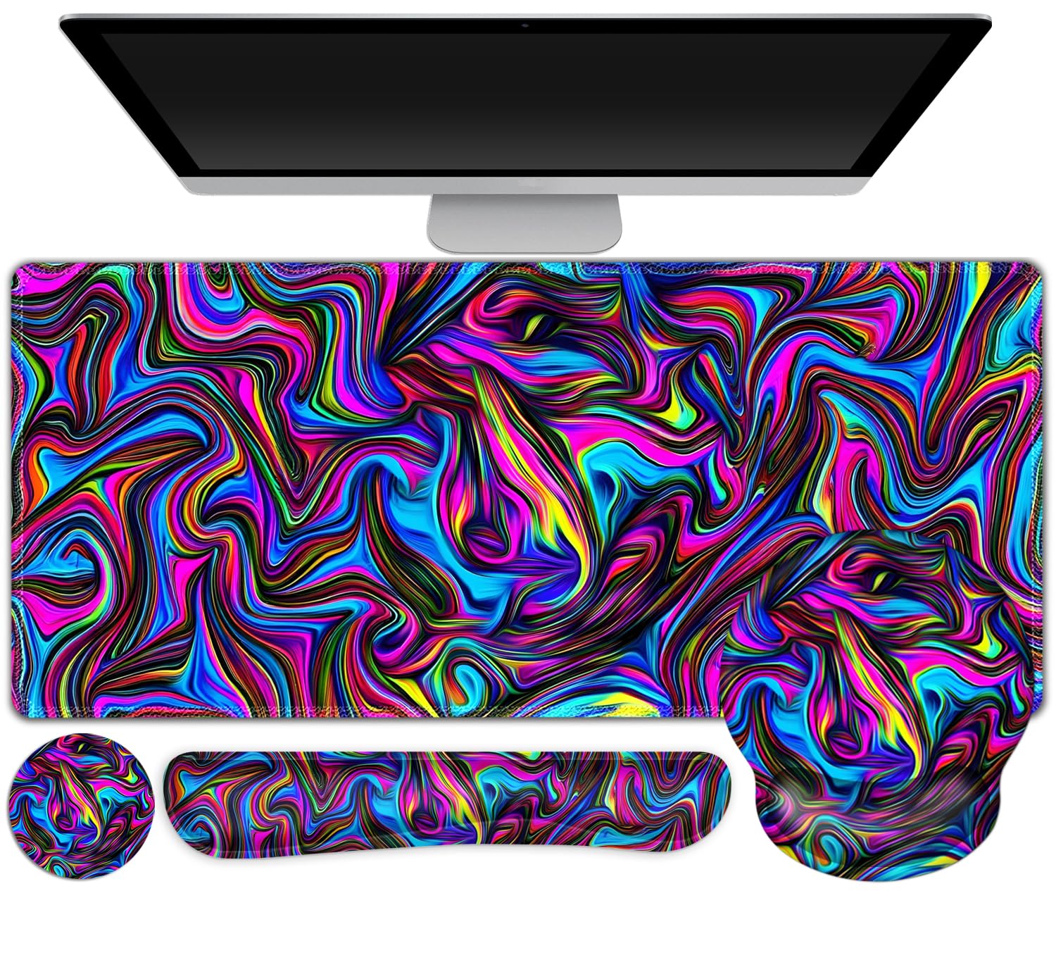 Gaming Mouse Pad Large Desk Mat, Cute Purple Marble Rose Desk Pad Protector