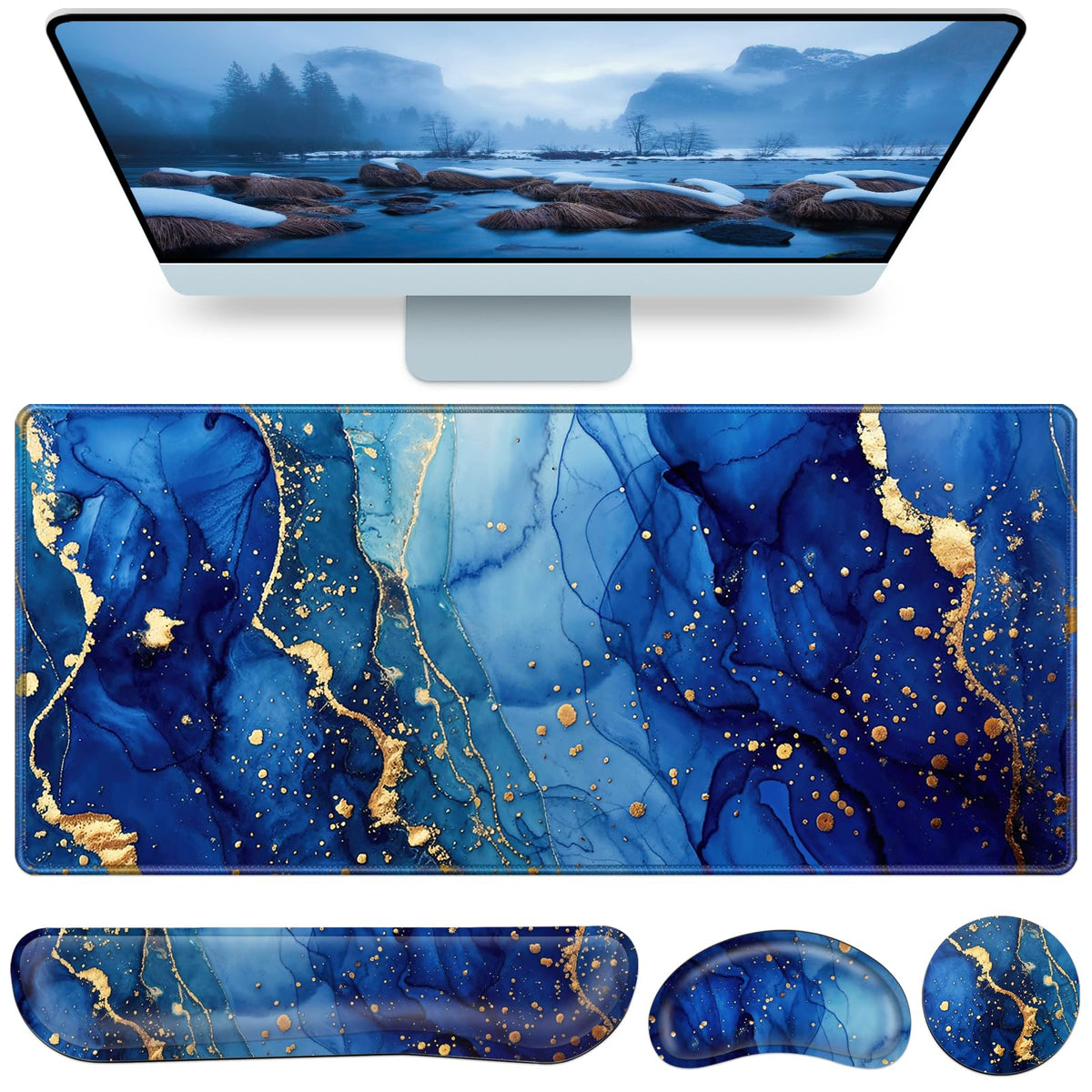 Desk Mat, Large Gaming Mouse Pad with Wrist Rest, 4in1 XXL Mousepad Floral