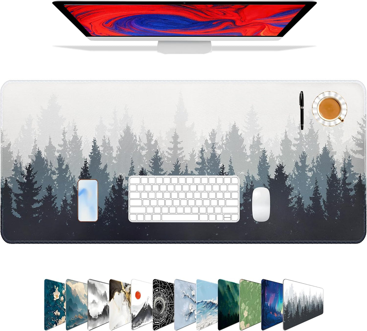 Galdas Mouse Pad For Gaming,Forest Background Pattern XXL XL Large Mouse Mat Long Extended MousePad Desk Mat Non-Slip Rubber Mice Pads Stitched Edges Thin (31.5 x 11.8 x 0.12 Inches) Tree