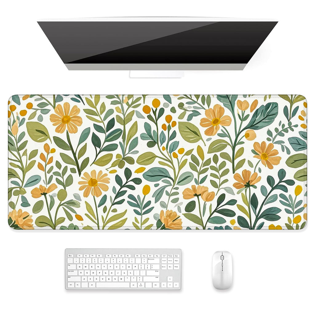 Auhoahsil Desk Mat, Ultra Large Mouse Pad, XXL Gaming Mousepad, Green Tropical Leaves Deskpad, Big Extended Full Size Mouse Pad, Desktop Desk Matt for Keyboard, Laptop & Computer, 35.5 x 15.7 in