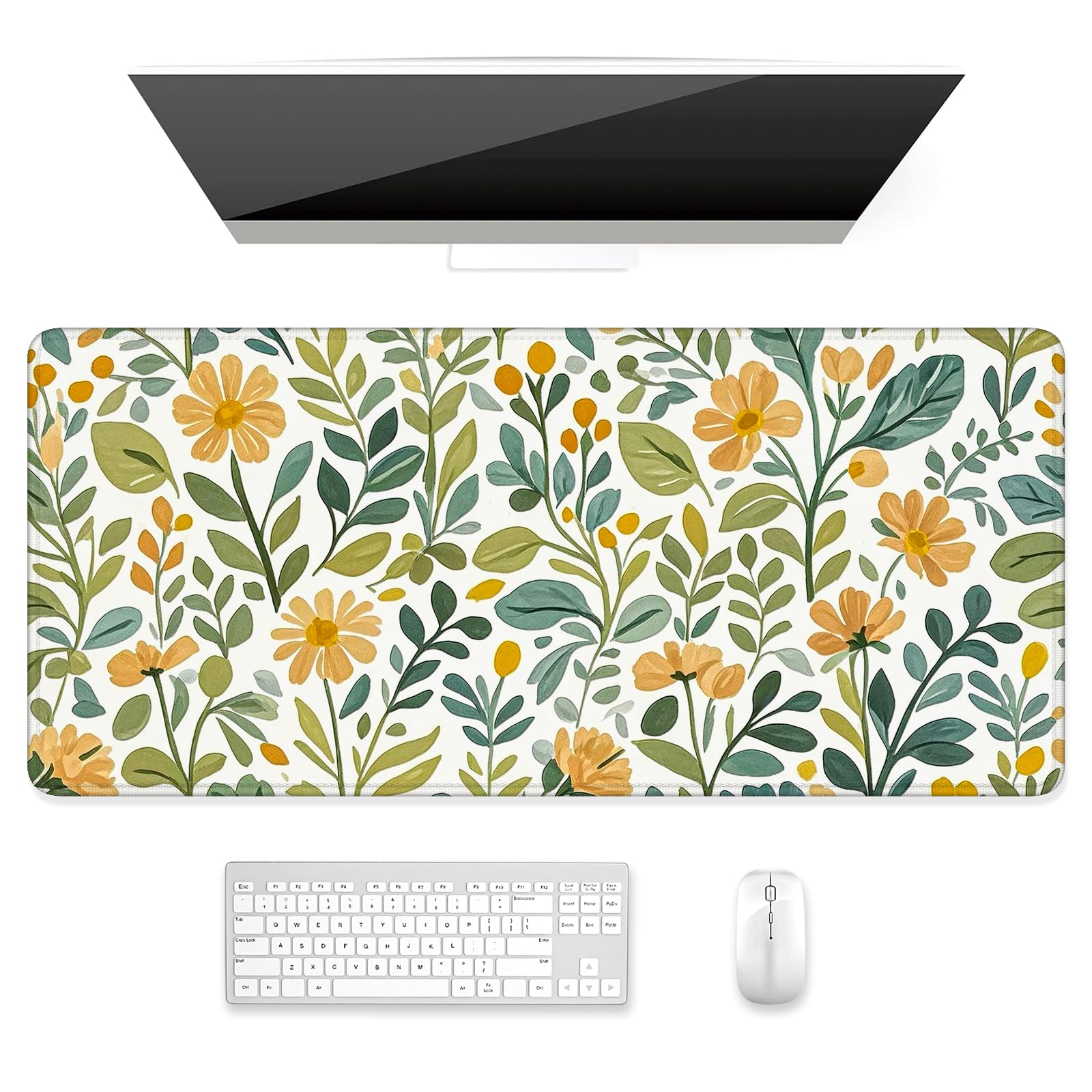 Auhoahsil Desk Mat, Ultra Large Mouse Pad, XXL Gaming Mousepad, Green Tropical Leaves Deskpad, Big Extended Full Size Mouse Pad, Desktop Desk Matt for Keyboard, Laptop & Computer, 35.5 x 15.7 in