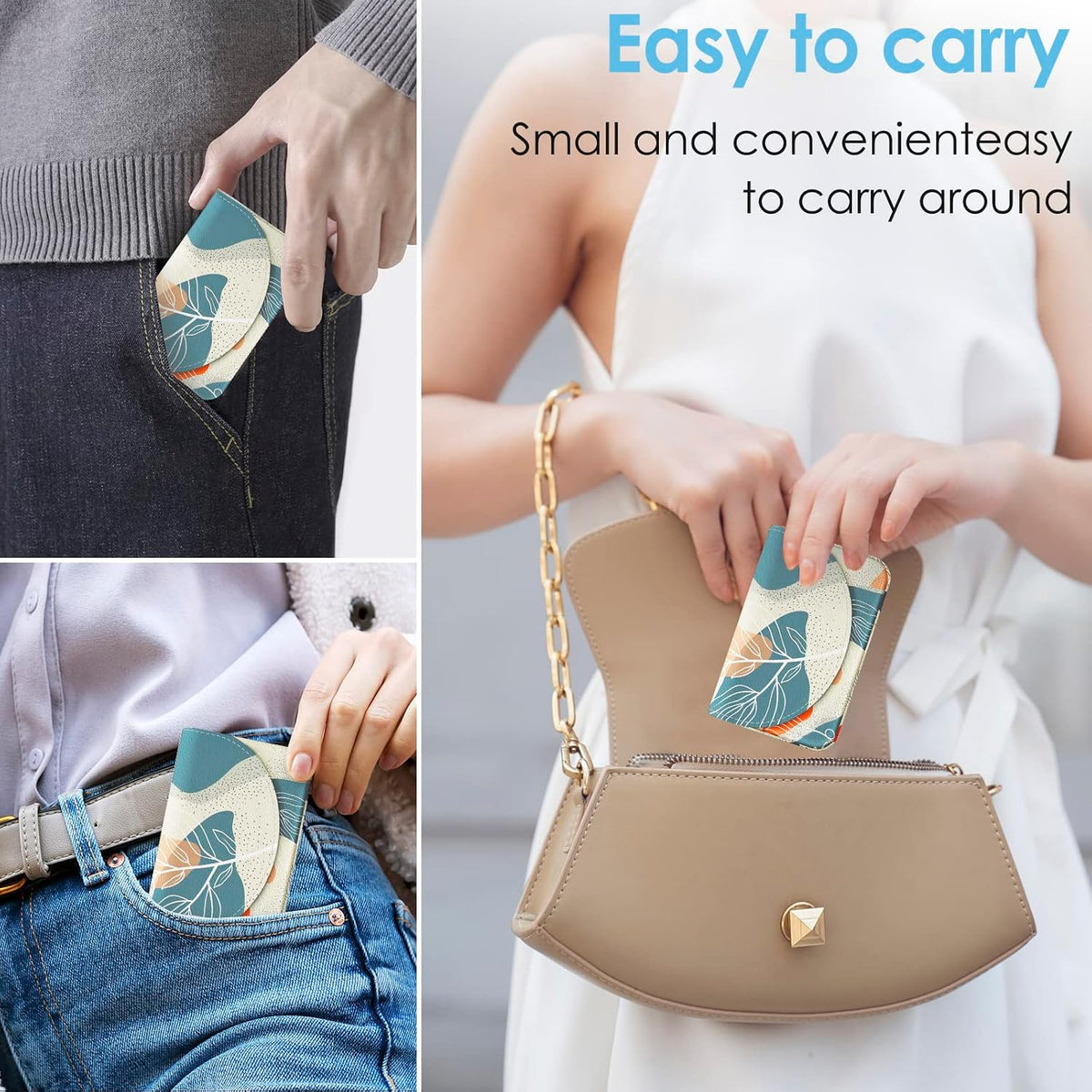 Business Card Holder，PU Leather Business Card Case Color Printing Pattern Card Holder Wallet，Pockets Magnetic Credit Card Holders for Men and Women，Bohemian Leaf