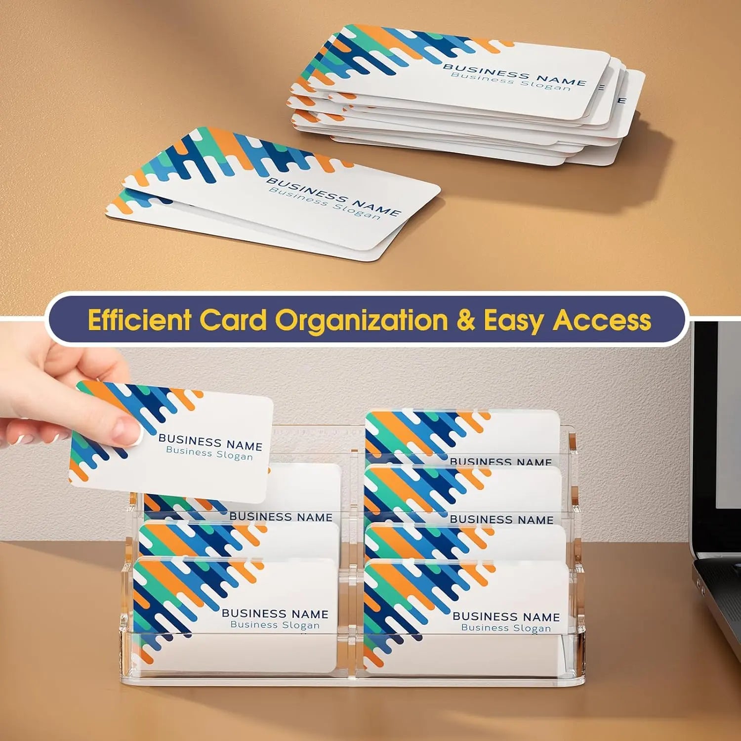 MaxGear 4-Tier Acrylic Business Card Holder - Freestanding Desk Organizer, Acrylic Stand Business Card Holders for Office Reception Countertop
