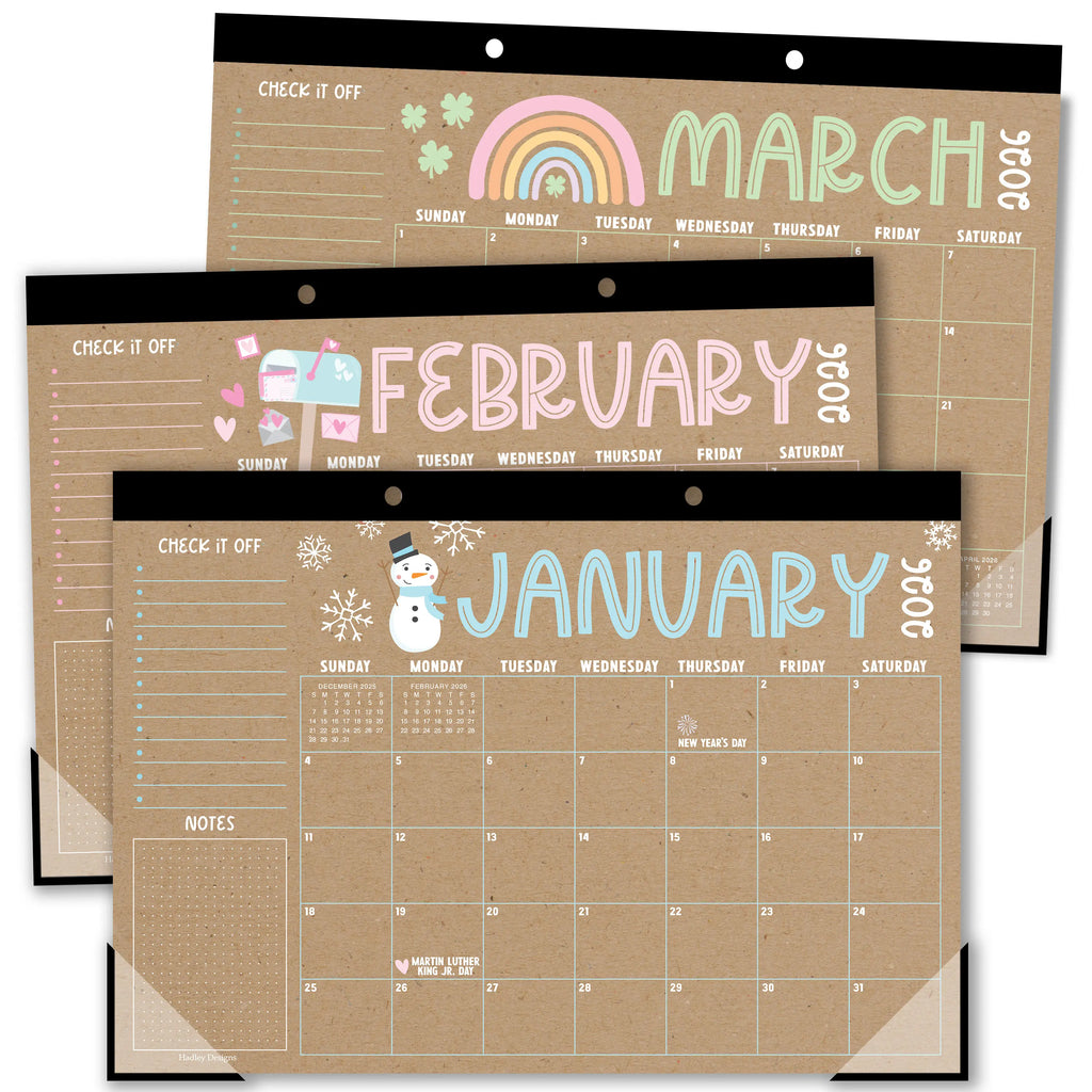 Hadley Designs 2026-2027 18-Month 11x17 in Desk Calendar - Teacher Planner, Office Accessories, Office Stationery, Monthly Grids, 18-Month Layout for Back to School Planning