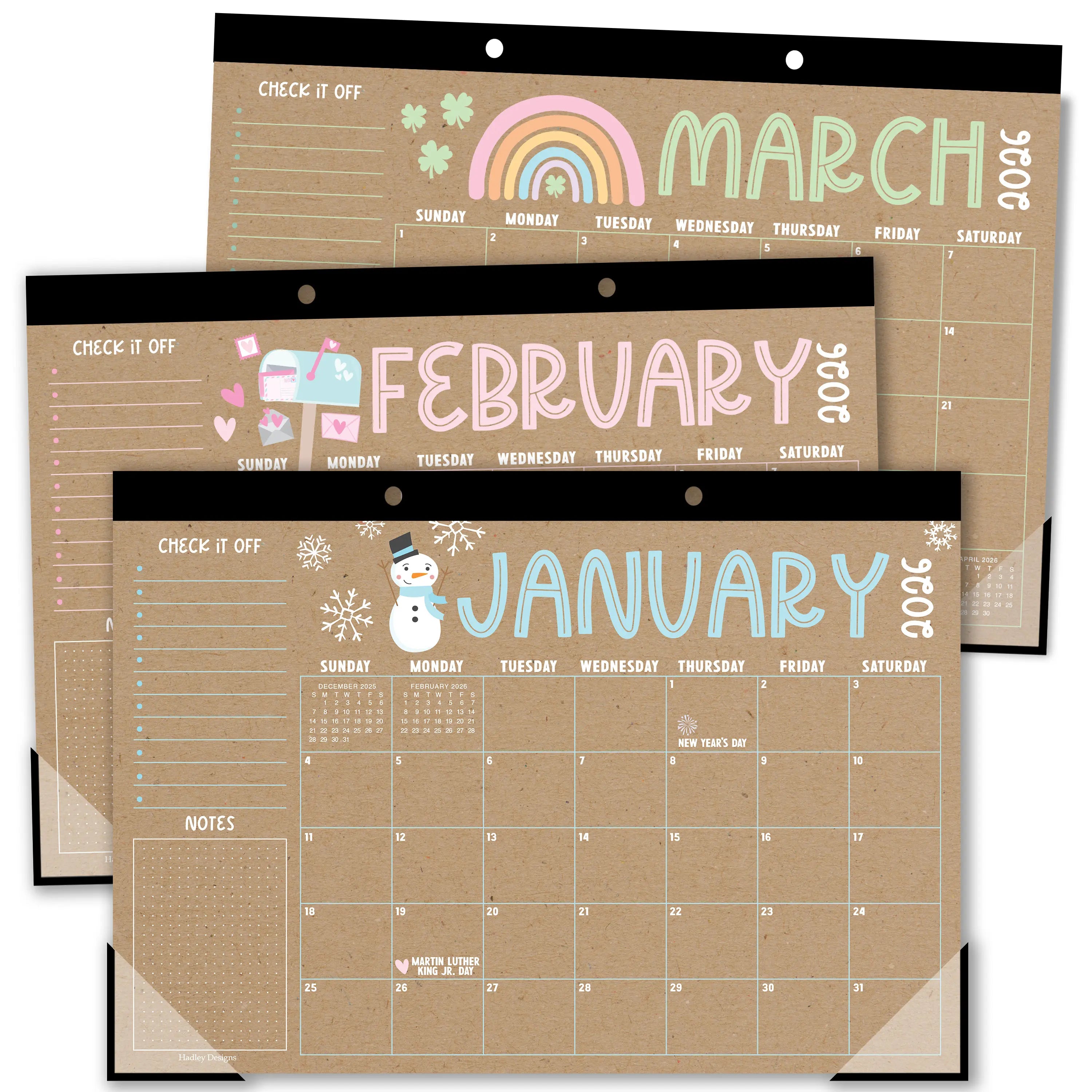 Hadley Designs 2026-2027 18-Month 11x17 in Desk Calendar - Teacher Planner, Office Accessories, Office Stationery, Monthly Grids, 18-Month Layout for Back to School Planning