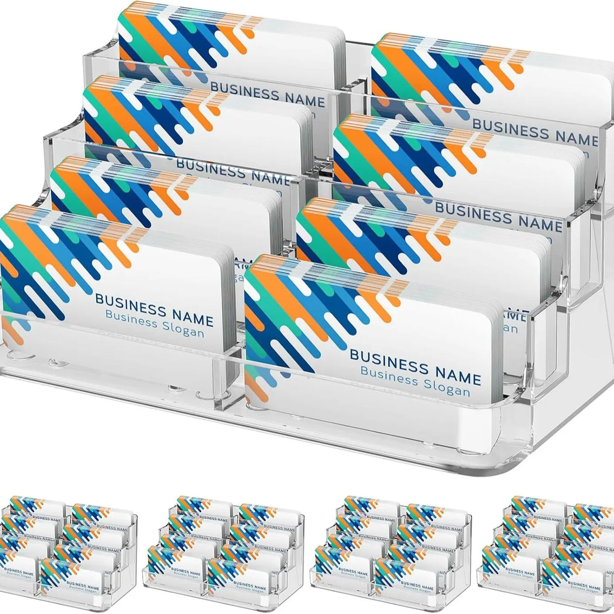 MaxGear 4-Tier Acrylic Business Card Holder - Freestanding Desk Organizer, Acrylic Stand Business Card Holders for Office Reception Countertop