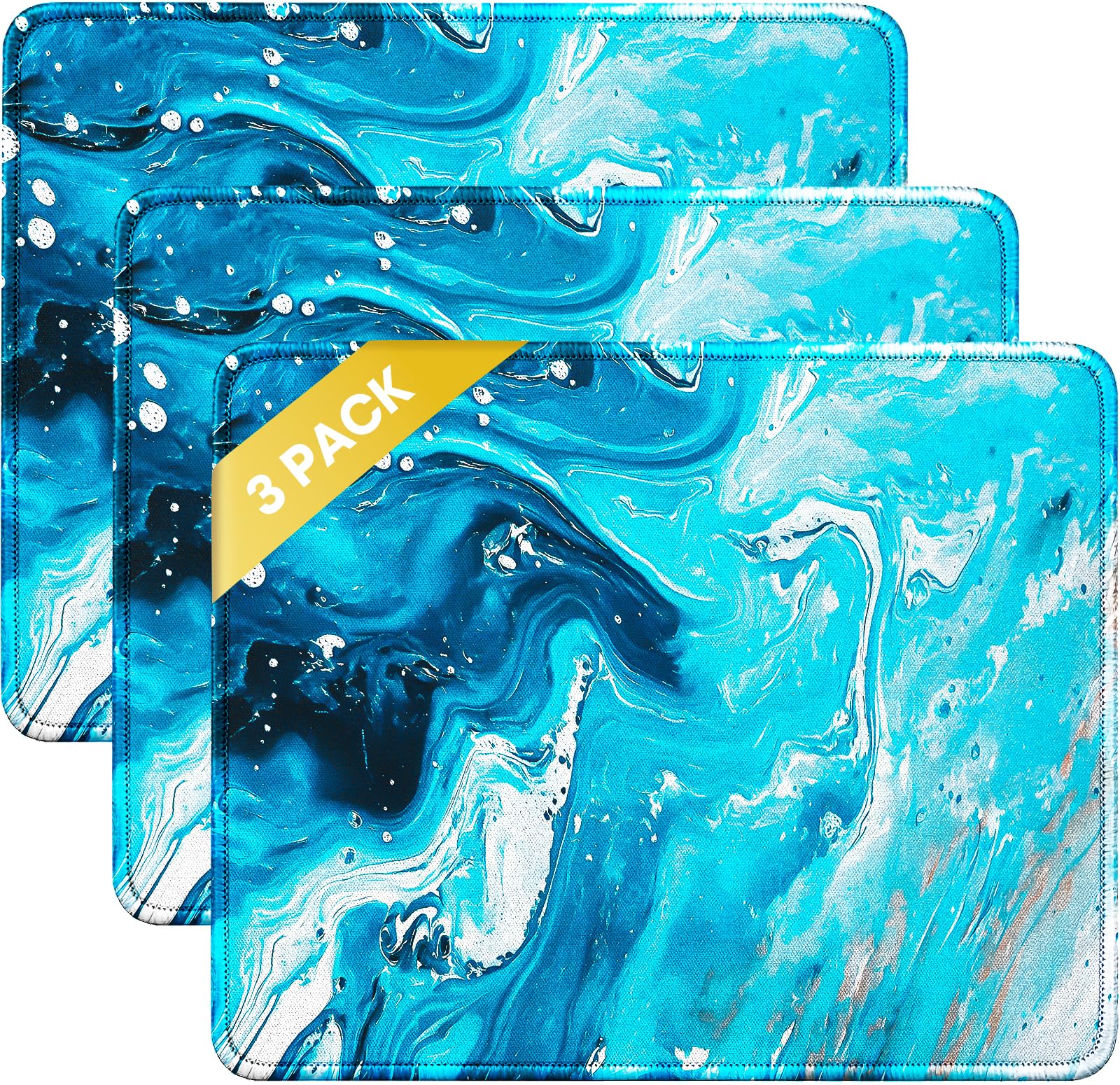 JIKIOU 3 Pack Mouse Pad with Stitched Edge, Perfect Size 10.2x8.3in Black