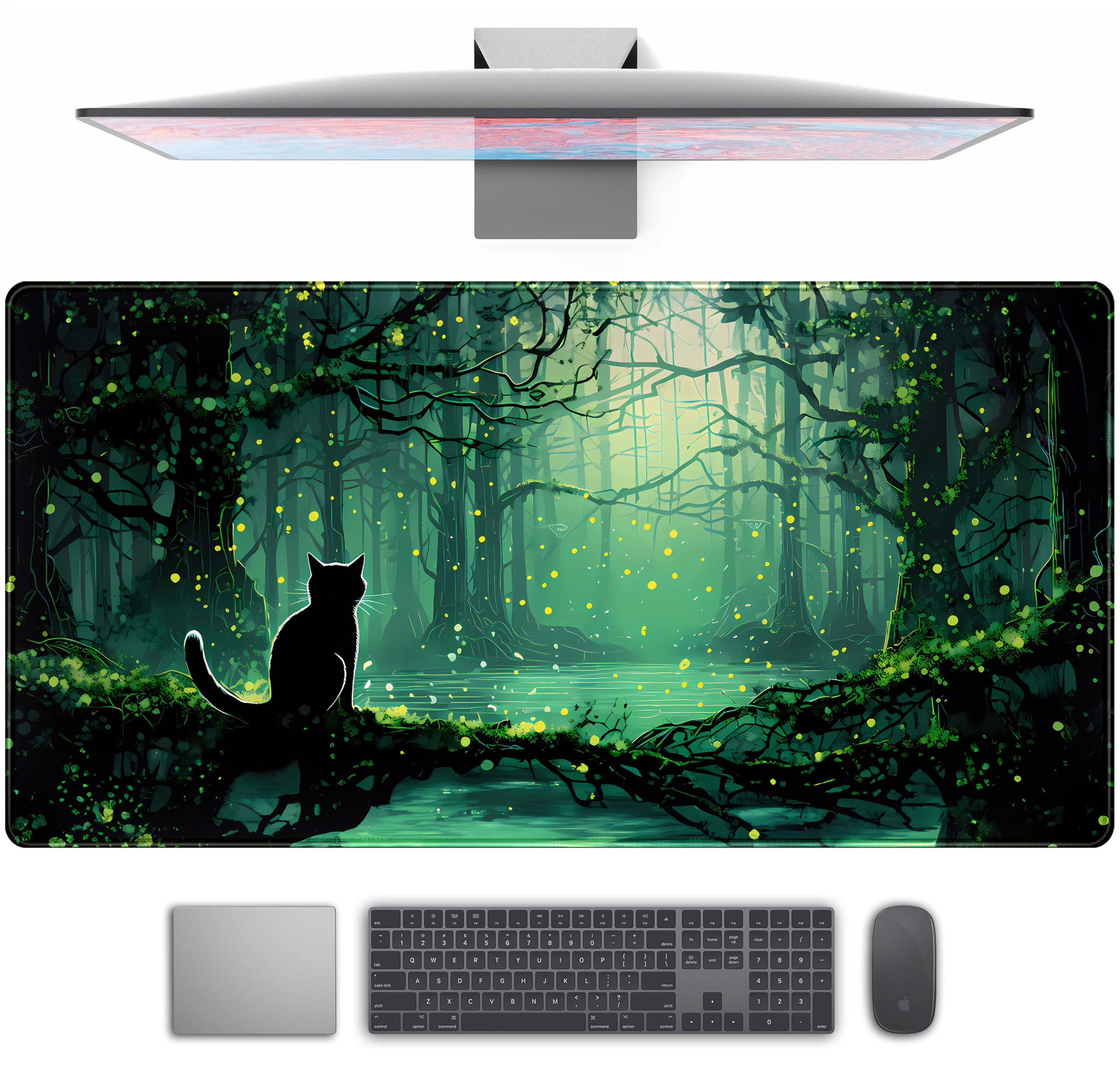 Desk Mat Forest Library Book Mouse Pad Big Desk Pad XXL Extended Gaming Large Mouse Pad for Desk Rubber Base Mousepad with Stitched Edges, Keyboard Mouse Mat for Work Game Office Home 31.5x15.7 in