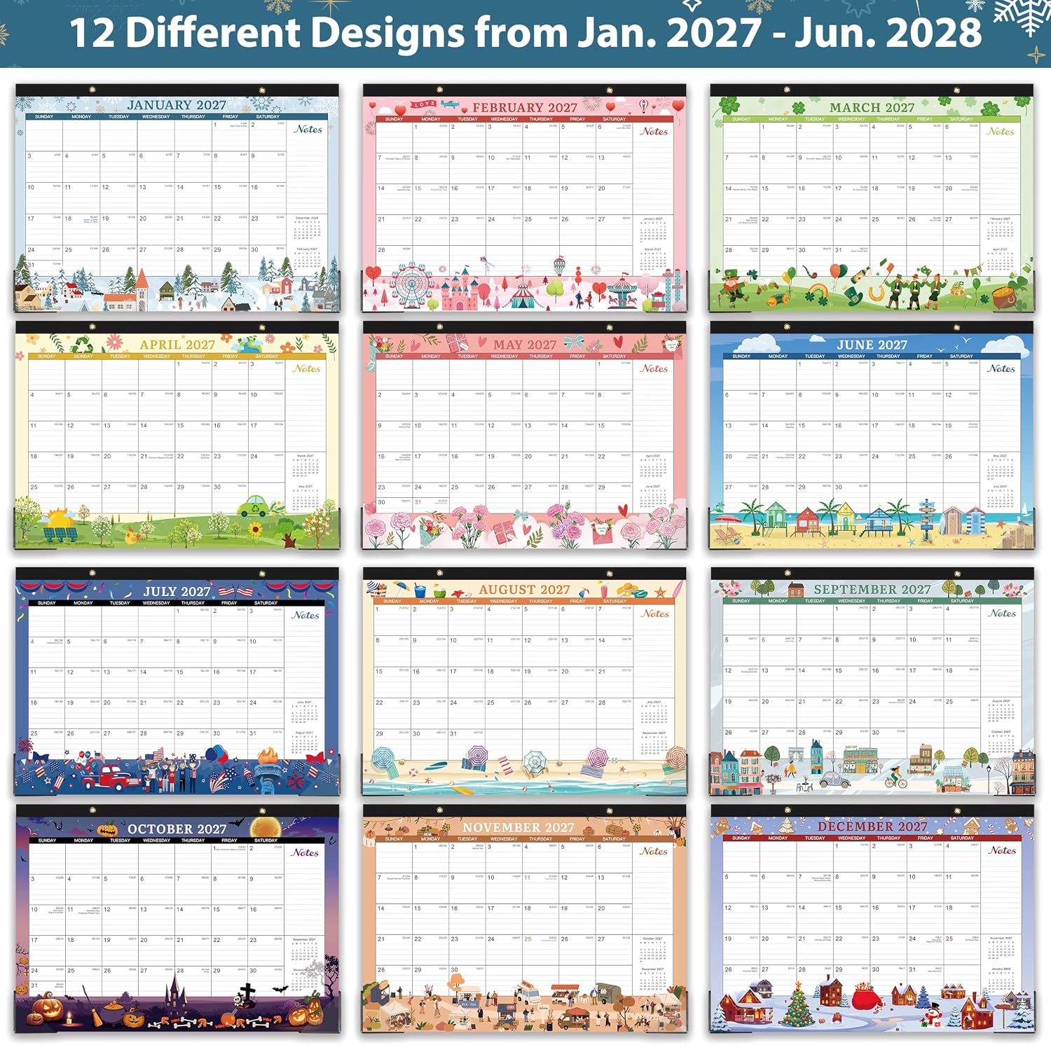 Desk Calendar 2027,18 Months Calendar from January 2027 to June 2028