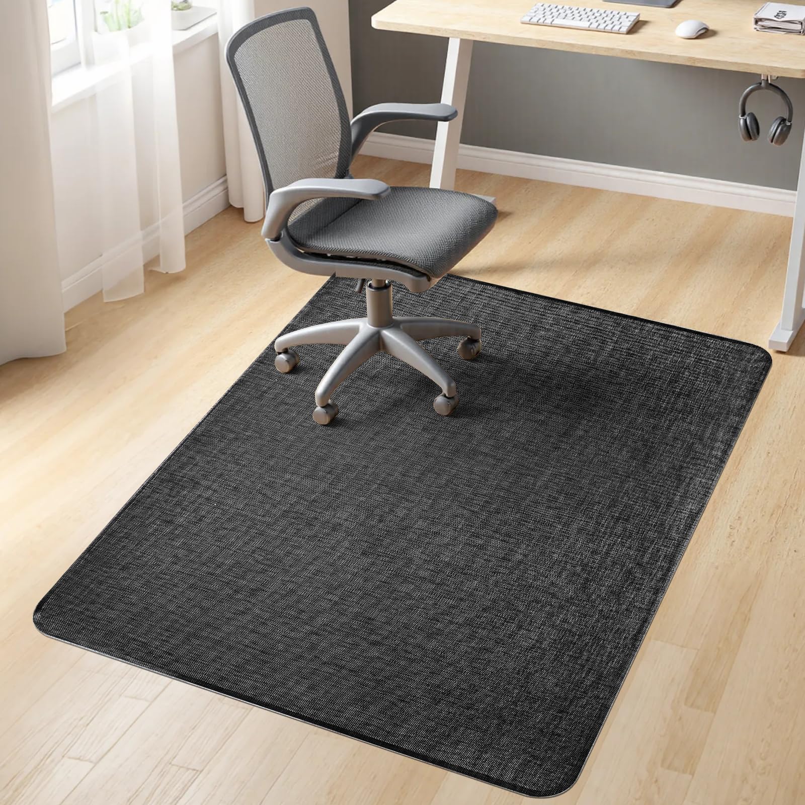 Sycoodeal Office Chair Mat for Hardwood Floor,Office Computer Gaming Chair Mat for Tile Floor,Large Floor Protector Rug,Anti-Slip,Easy to Clean,Pure Black(48"x36")