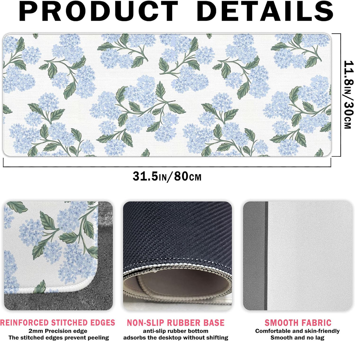 UTELKA Blue Desk Mat, Flroal Desk Matt for Desktop Mouse Pad 31.5x11.8