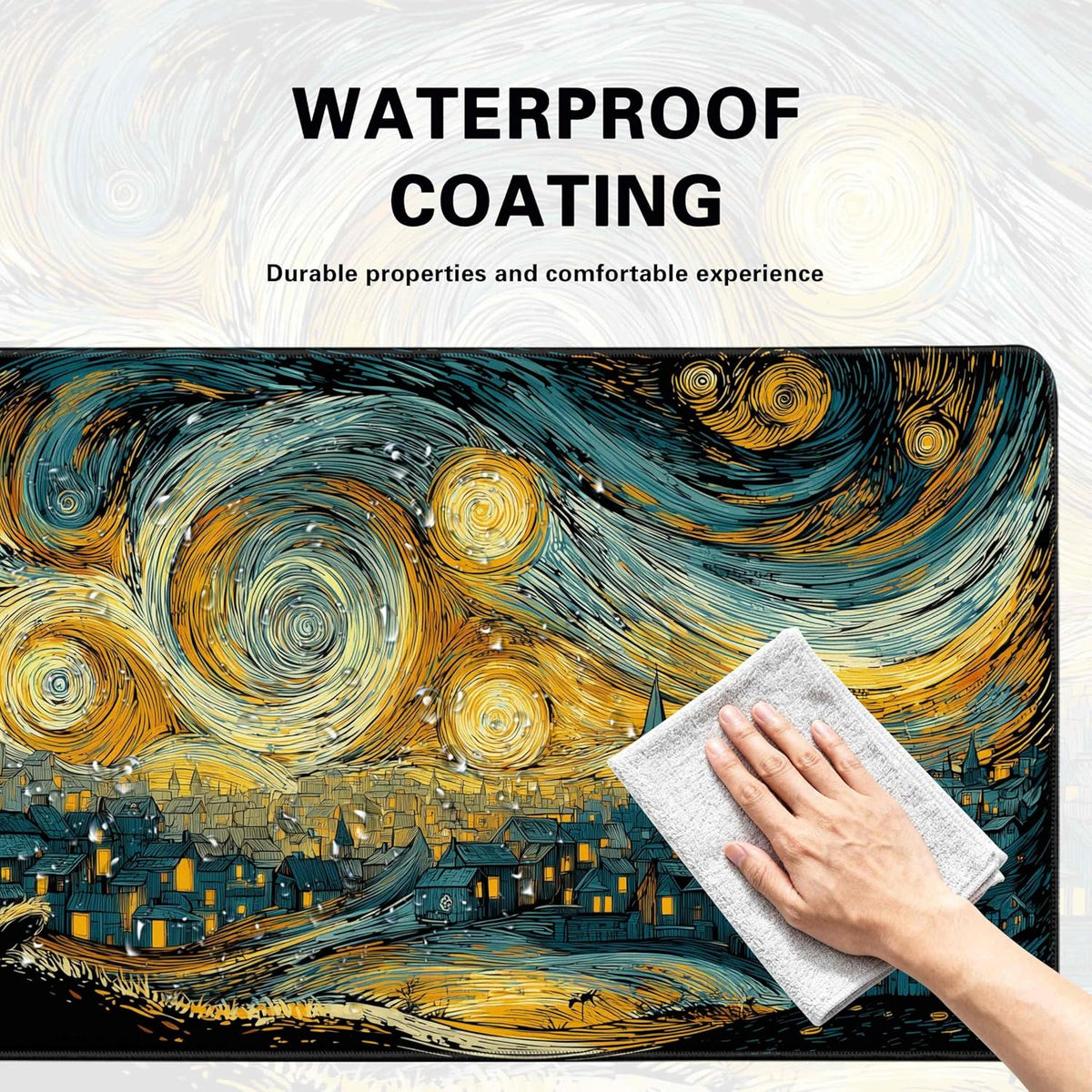 Desk Cover Mat, Extended Large Anime Mouse Pad, Computer Laptop Mat Desk Decor for Office Game Home 31.5 X 15.7 Inch (Starry Night Cat)