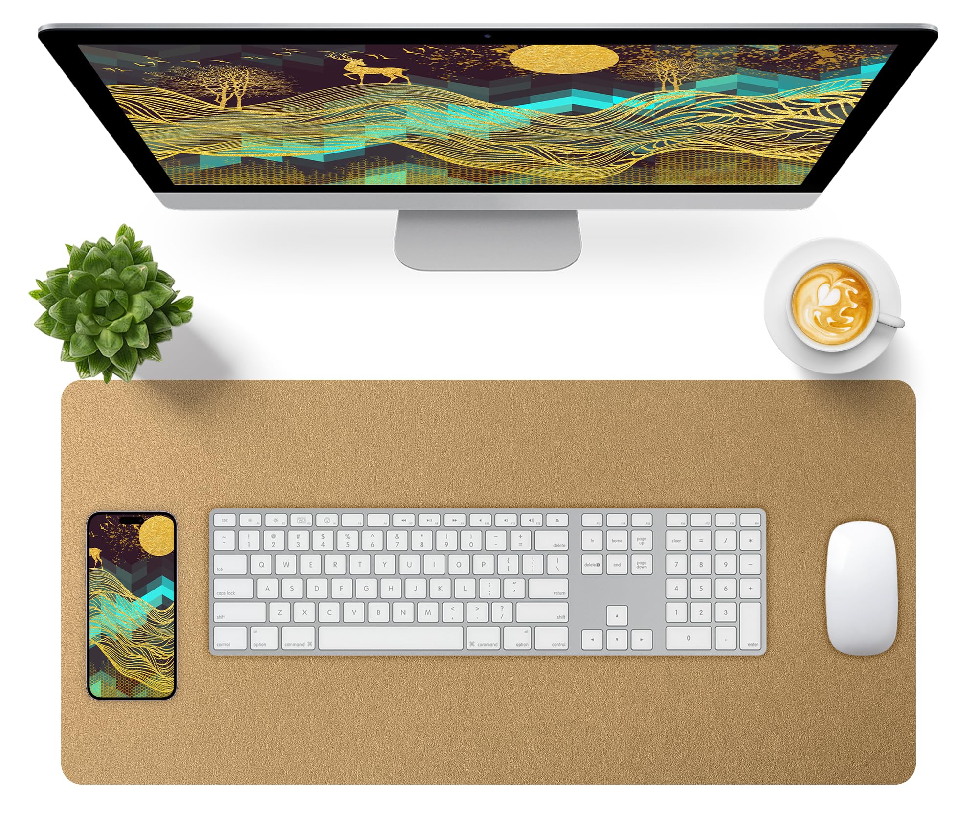 Bloss Leather Desk Pad and Keyboard Wrist Rest, Large Mouse Pad + Keyboard Pad+Mouse Wrist Support, Non-Slip Desk Mat Protector for Office, Home(31.5×15.7 Inches,Beige)