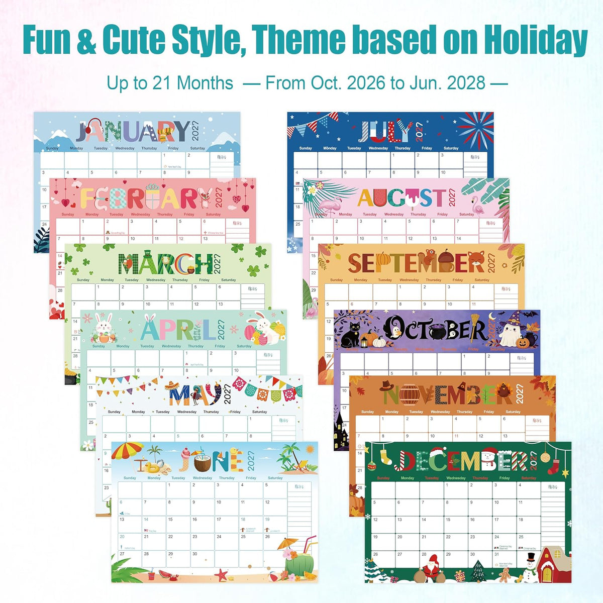 GuassLee Desk Calendar 2027, 21 Month Oct 2026-Jun 2028, 17"x11.5"