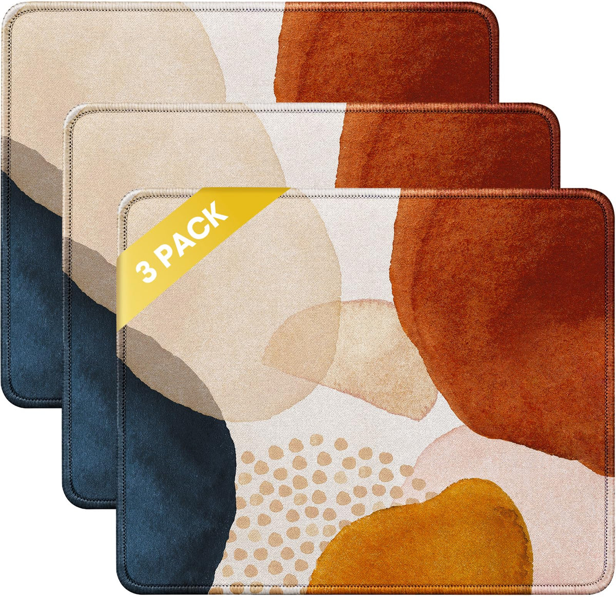 JIKIOU 3 Pack Mouse Pad with Stitched Edge, Perfect Size 10.2x8.3in Black