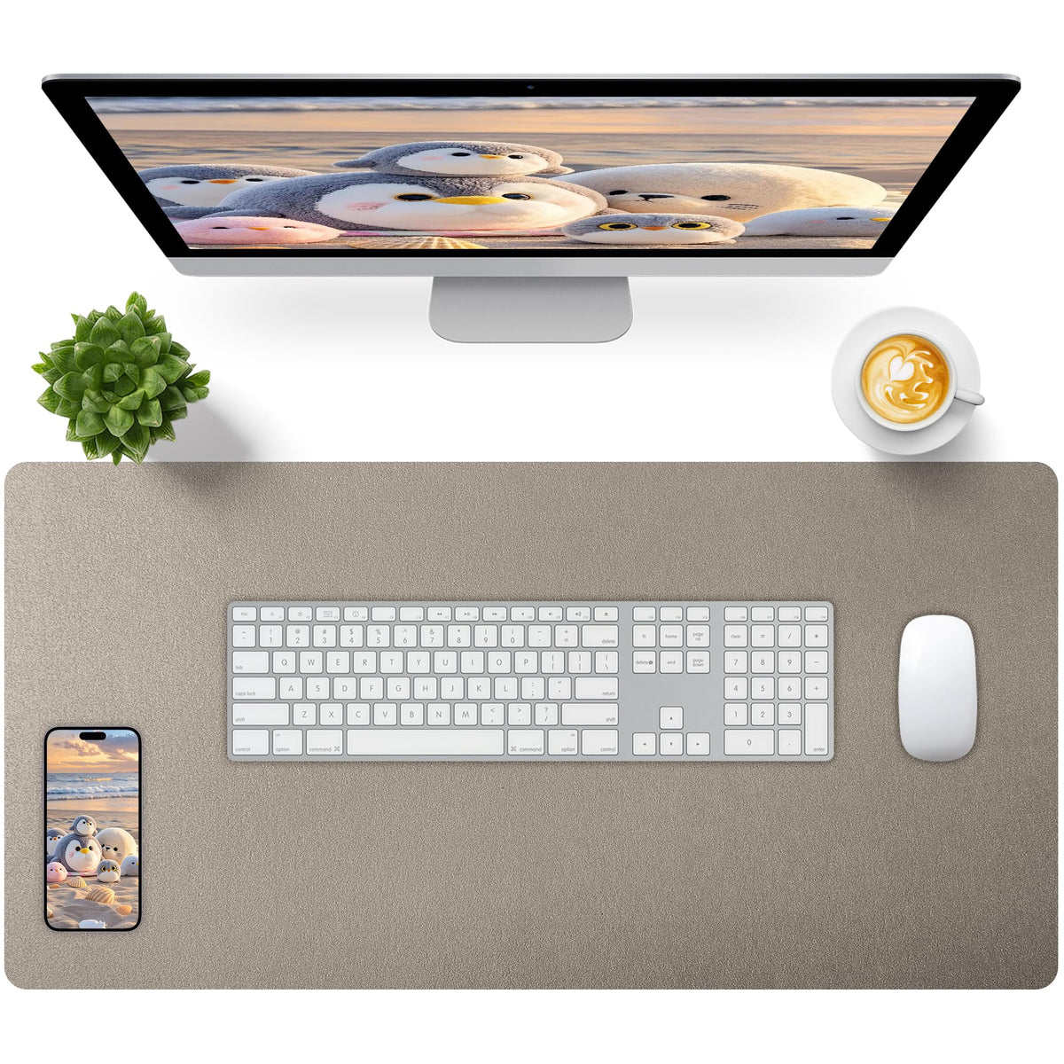 Bloss Leather Desk Pad and Keyboard Wrist Rest, Large Mouse Pad + Keyboard Pad+Mouse Wrist Support, Non-Slip Desk Mat Protector for Office, Home(31.5×15.7 Inches,Beige)