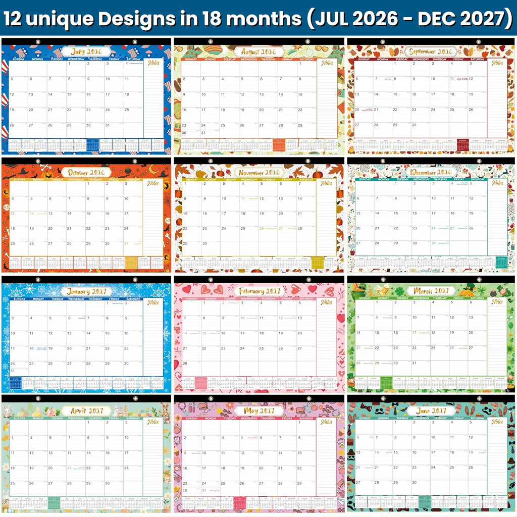 Desk Calendar 2026-2027, Large 18-Month Desk/Wall Calendar, Until Dec 2027