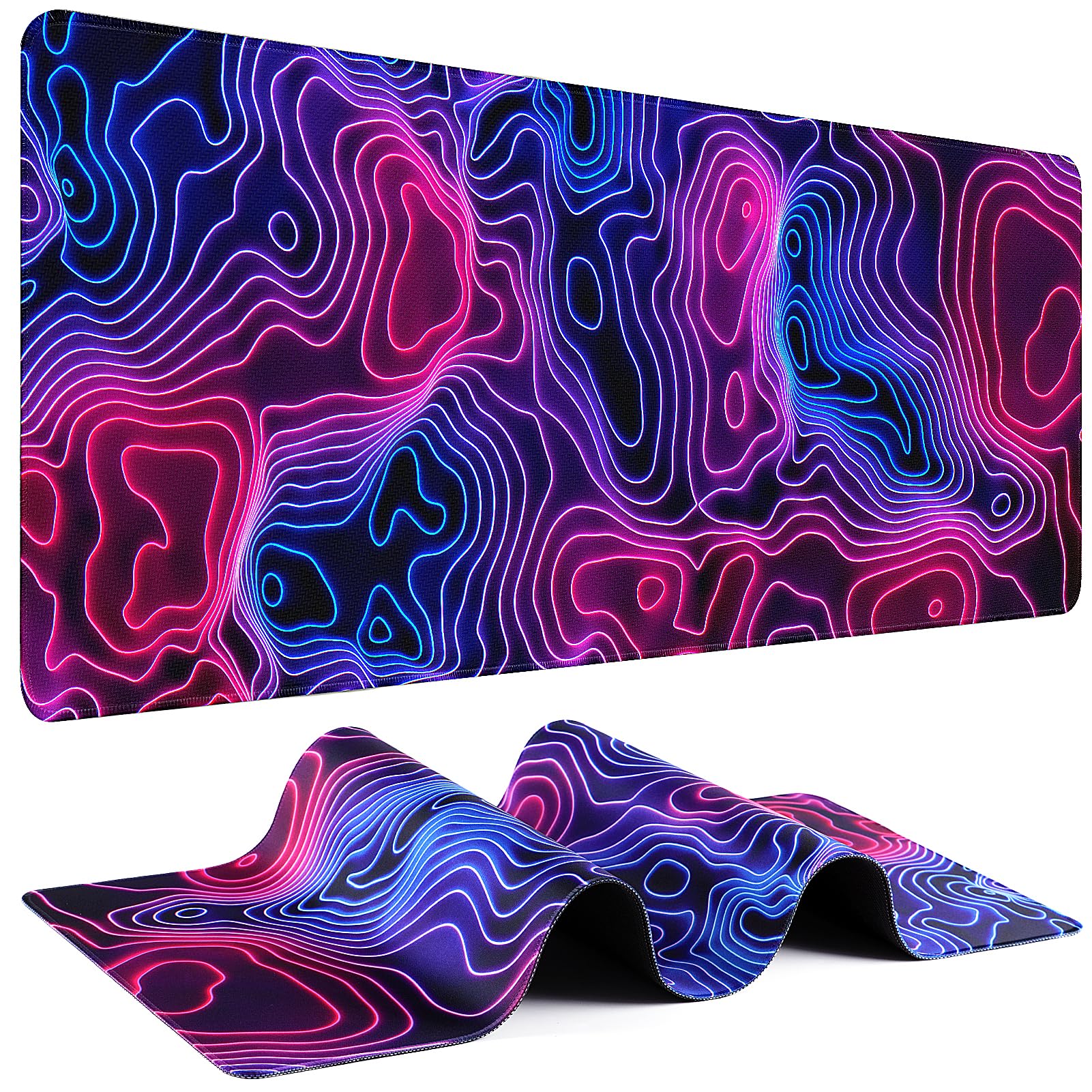 Mouse Pad Gaming - Desk Mat for Keyboard and Mouse - Kanagawa Large Mouse Pad for Desk, Japanese Sea Wave Mousepad (31.5 x 11.8inch) with Non-Slip Base, Desks Pad Mat for Game, Office and Home