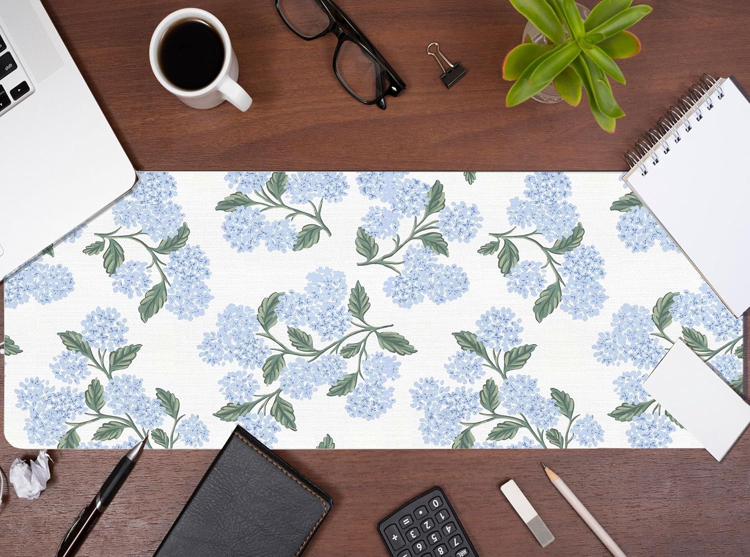 UTELKA Blue Desk Mat, Flroal Desk Matt for Desktop Mouse Pad 31.5x11.8