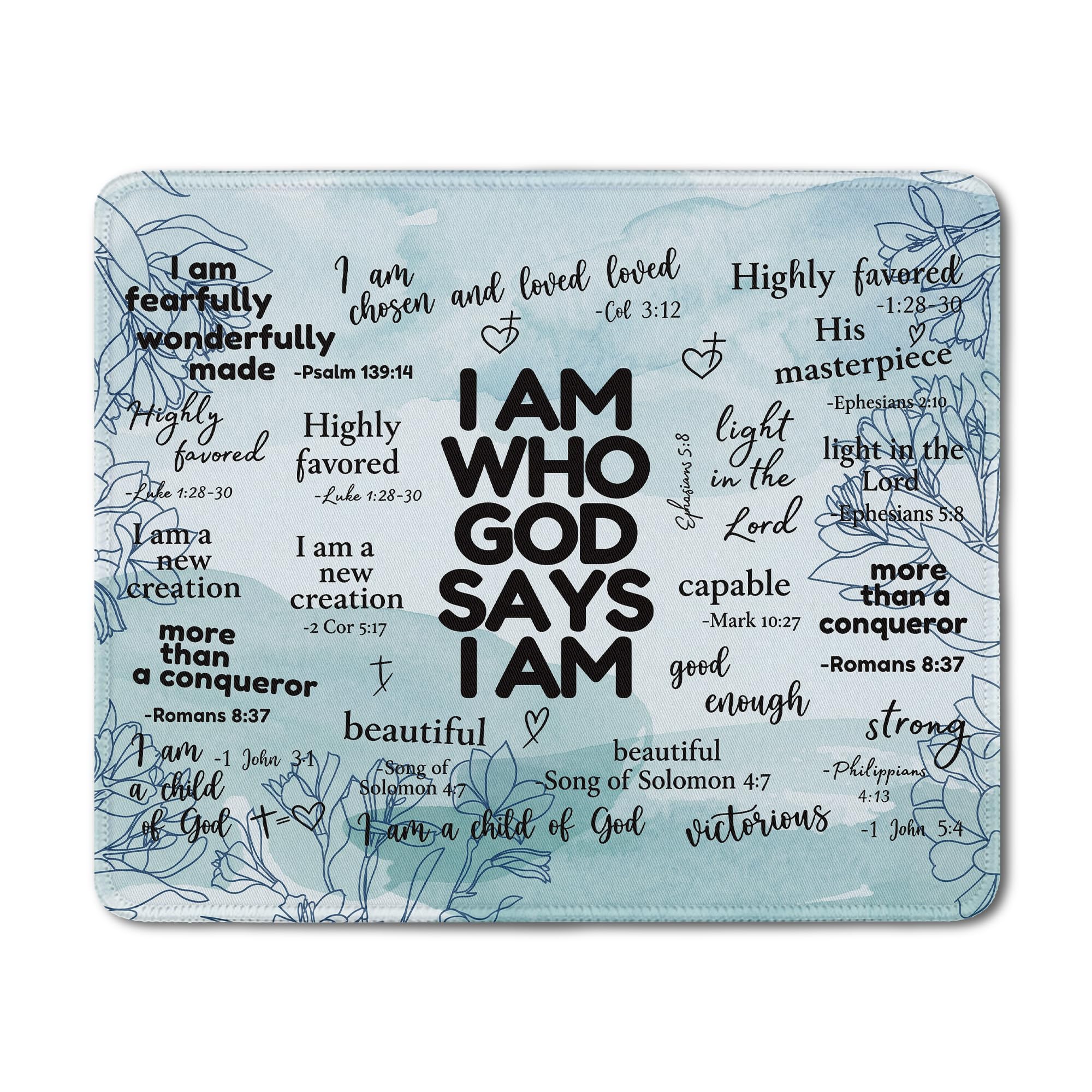 Inspirational Christian God Says I Am Mouse Pad, Minimalist Boho Floral Bible Verse Affirmation Mouse Pads Mousepad for Home Office Dorm Computers Laptop Supplies Desk Accessories, 9.5x7.9 Inch