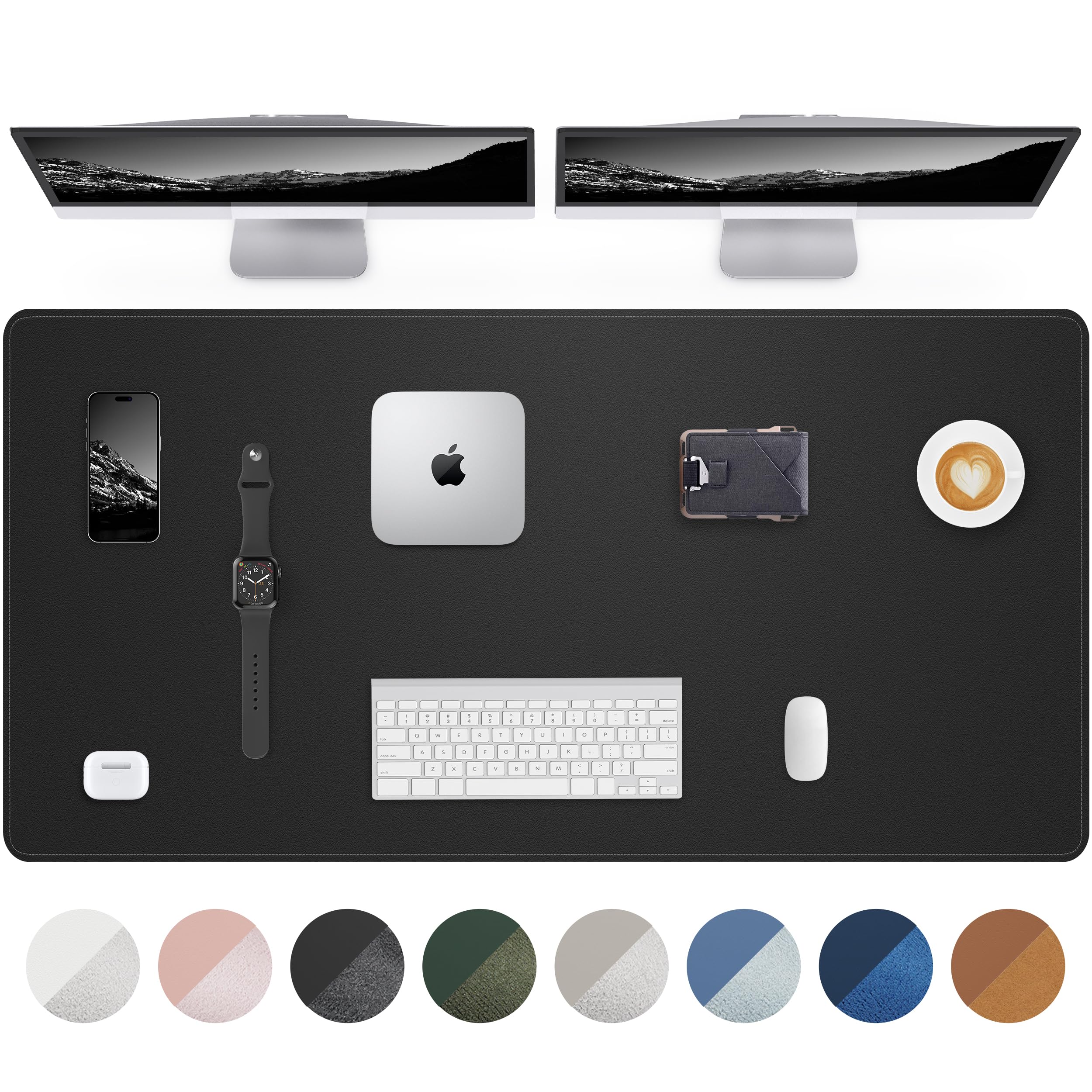 AFIING Large Desk Mat 55" x 24" - PU Leather Desk Pad Protector, Waterproof Non-Slip Extended Mouse Pad for Office Desk, Keyboard, Laptop and Home Workspace (Black)