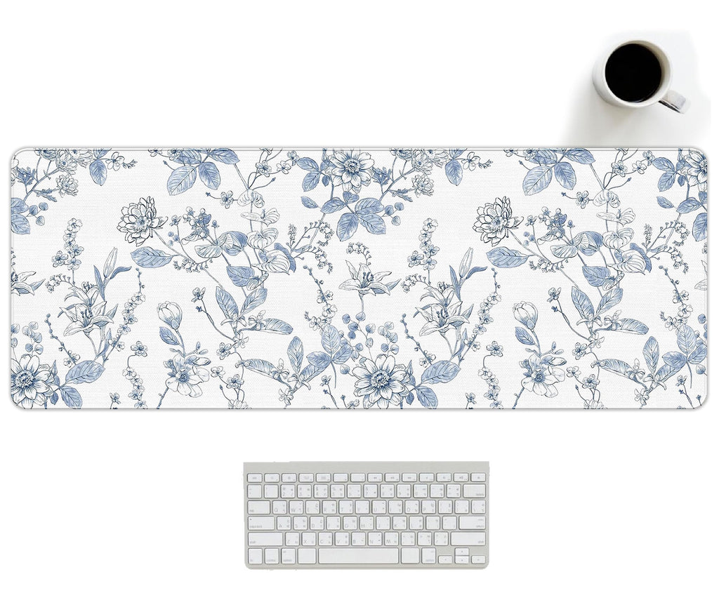 UTELKA Blue Desk Mat, Flroal Desk Matt for Desktop Mouse Pad 31.5x11.8