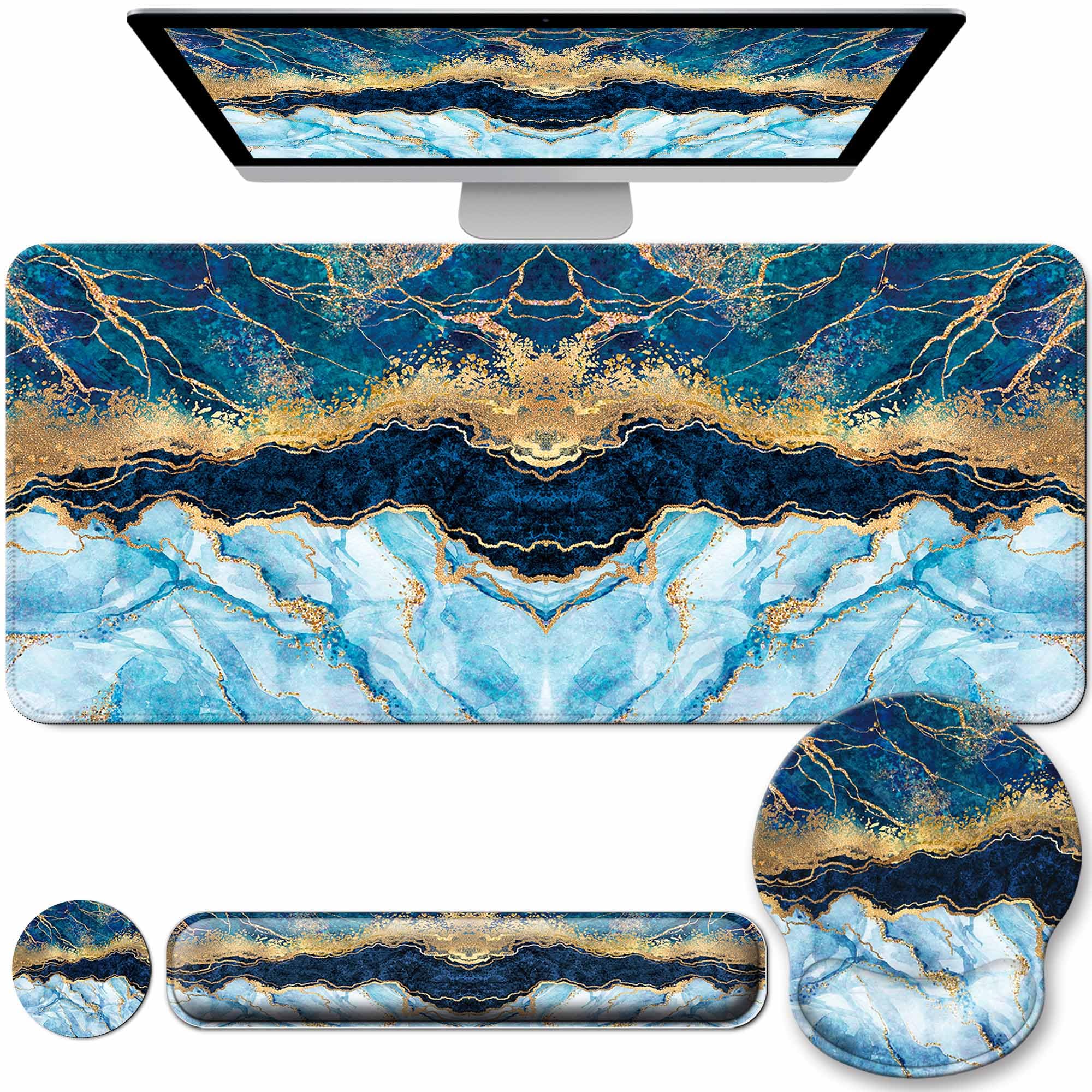 Desk Mat Set Keyboard and Mouse Pad with Wrist Rest Support
