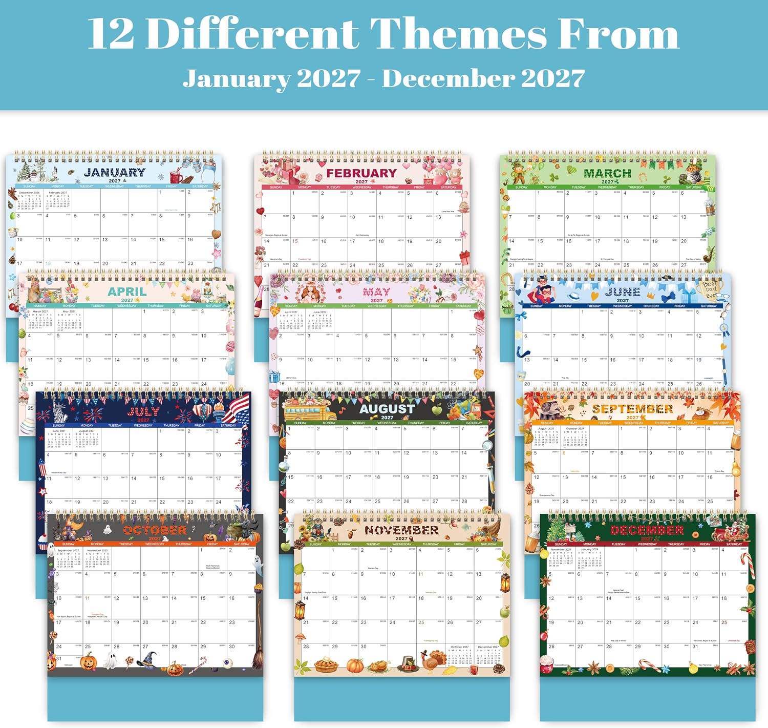 2027 Desk Calendar - Standing Flip Desk Calendar 2027, Jan 2027 - Dec 2027
