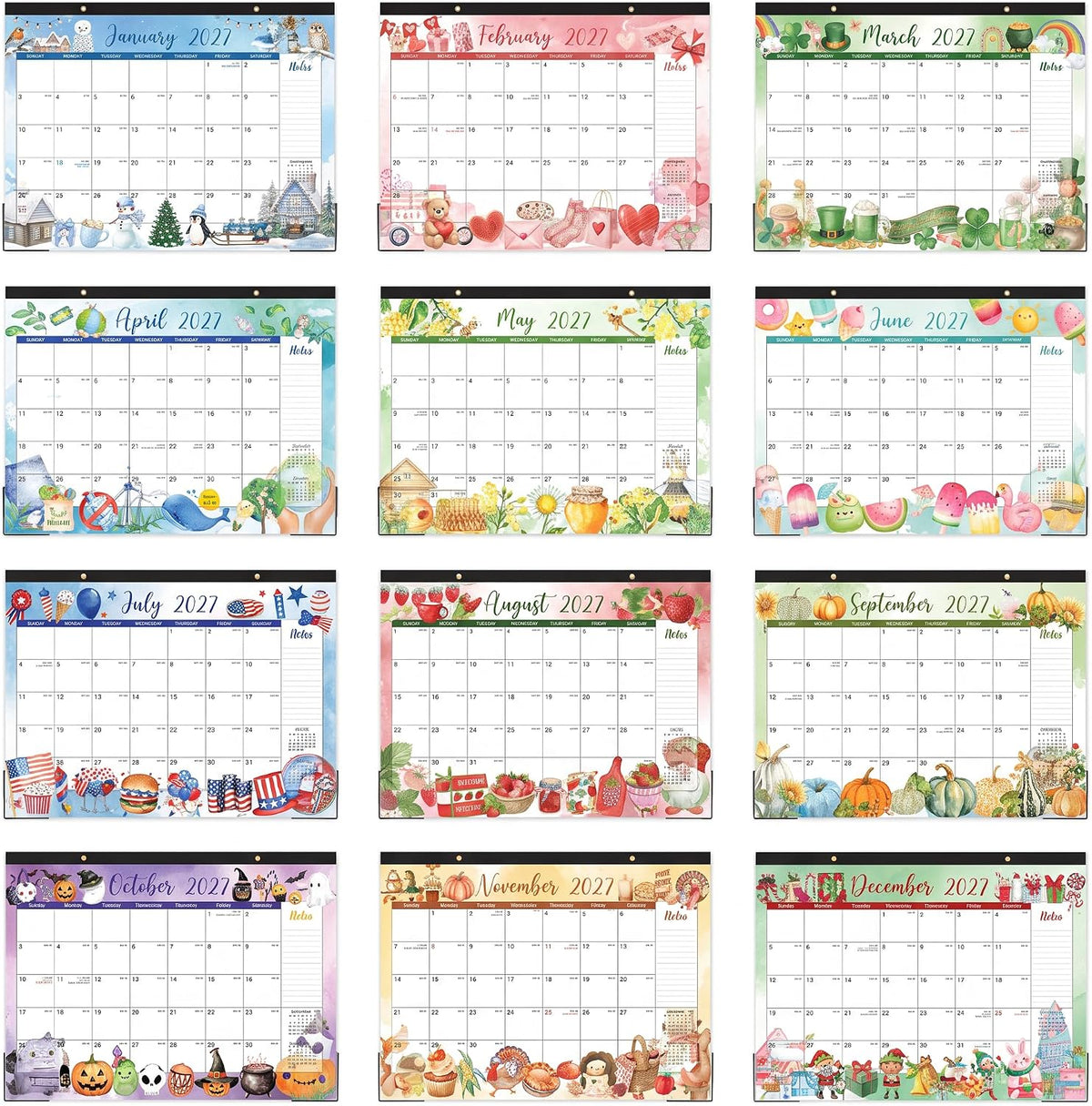 2027 Desk Calendar, 12 Months Large Calendar from Jan 2027 to Dec 2027