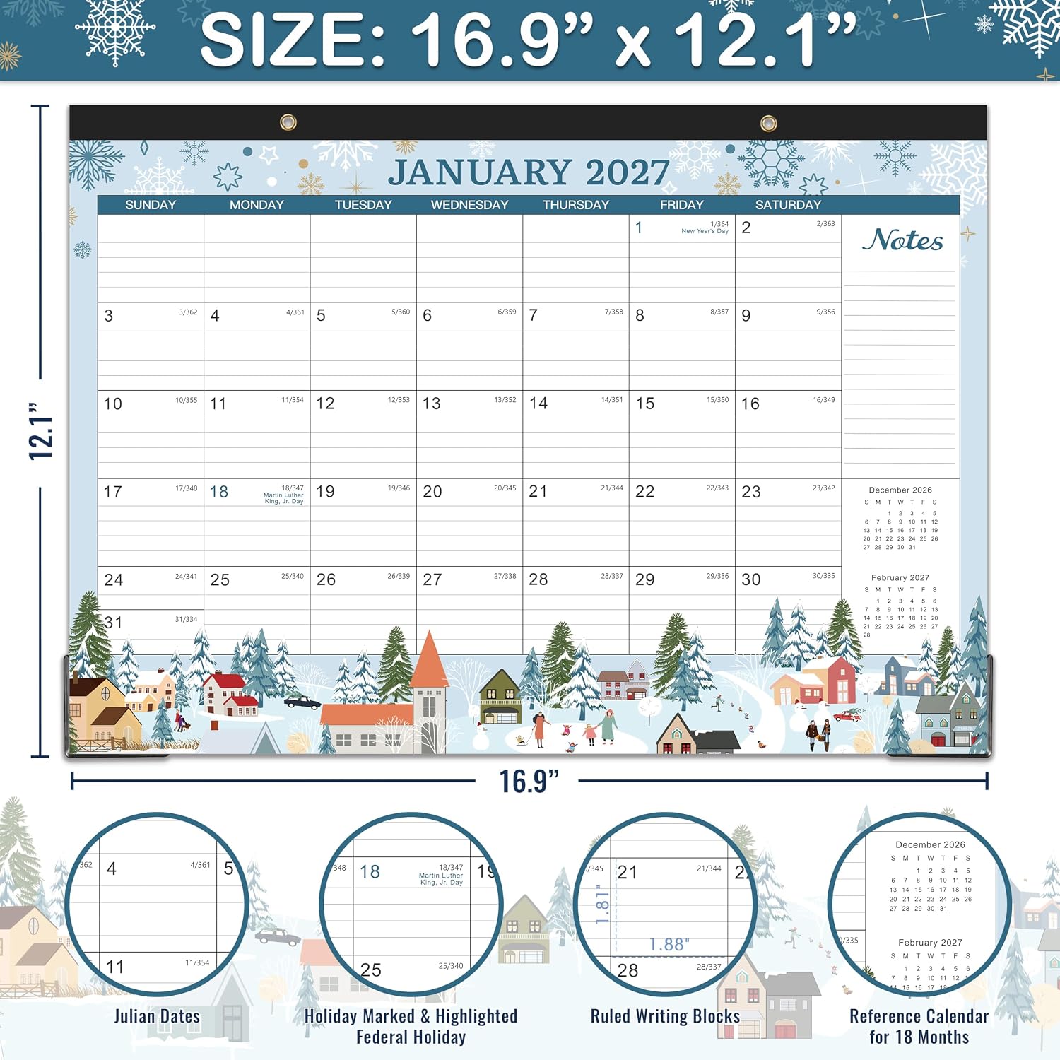 Desk Calendar 2027,18 Months Calendar from January 2027 to June 2028