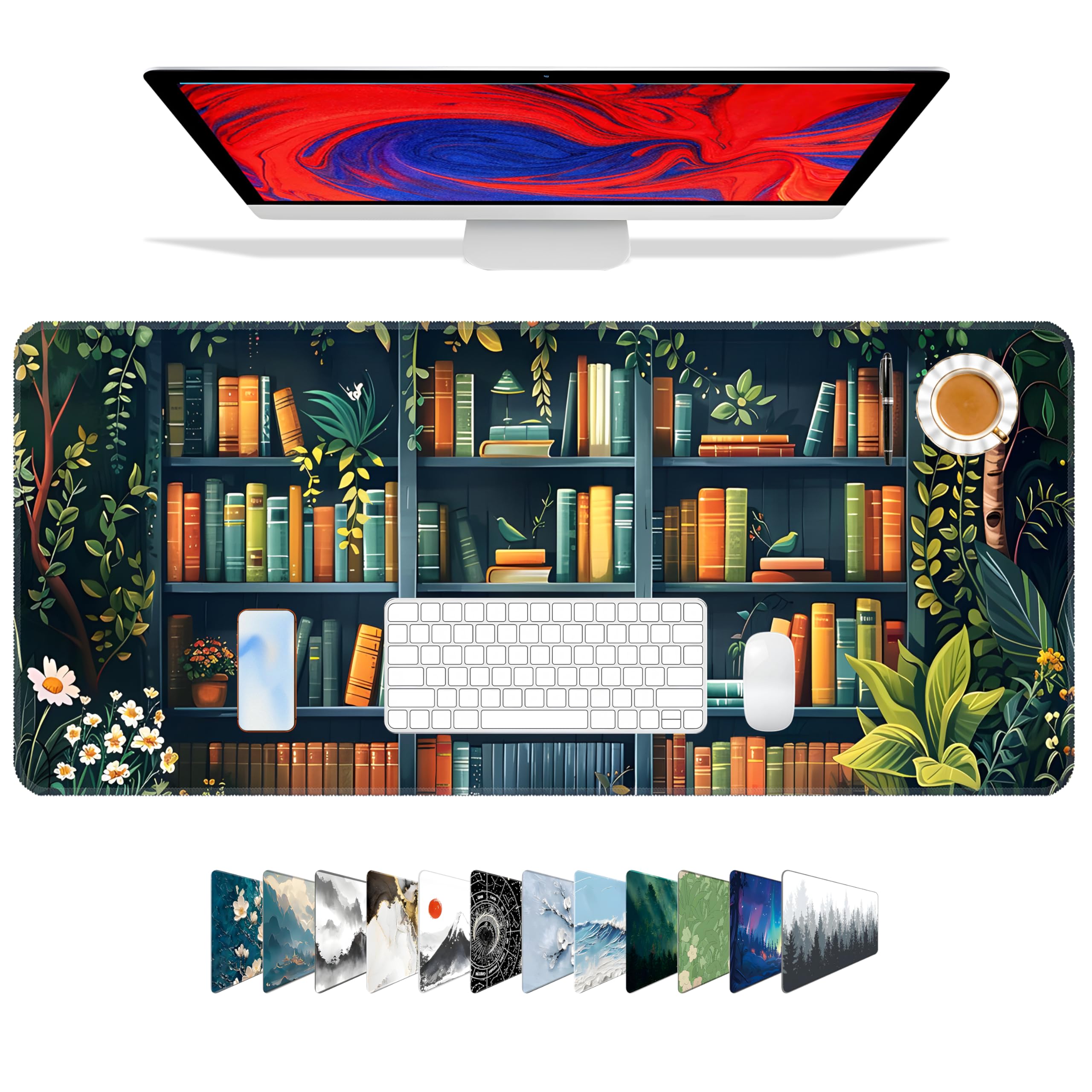 Galdas Mouse Pad For Gaming,Forest Background Pattern XXL XL Large Mouse Mat Long Extended MousePad Desk Mat Non-Slip Rubber Mice Pads Stitched Edges Thin (31.5 x 11.8 x 0.12 Inches) Tree