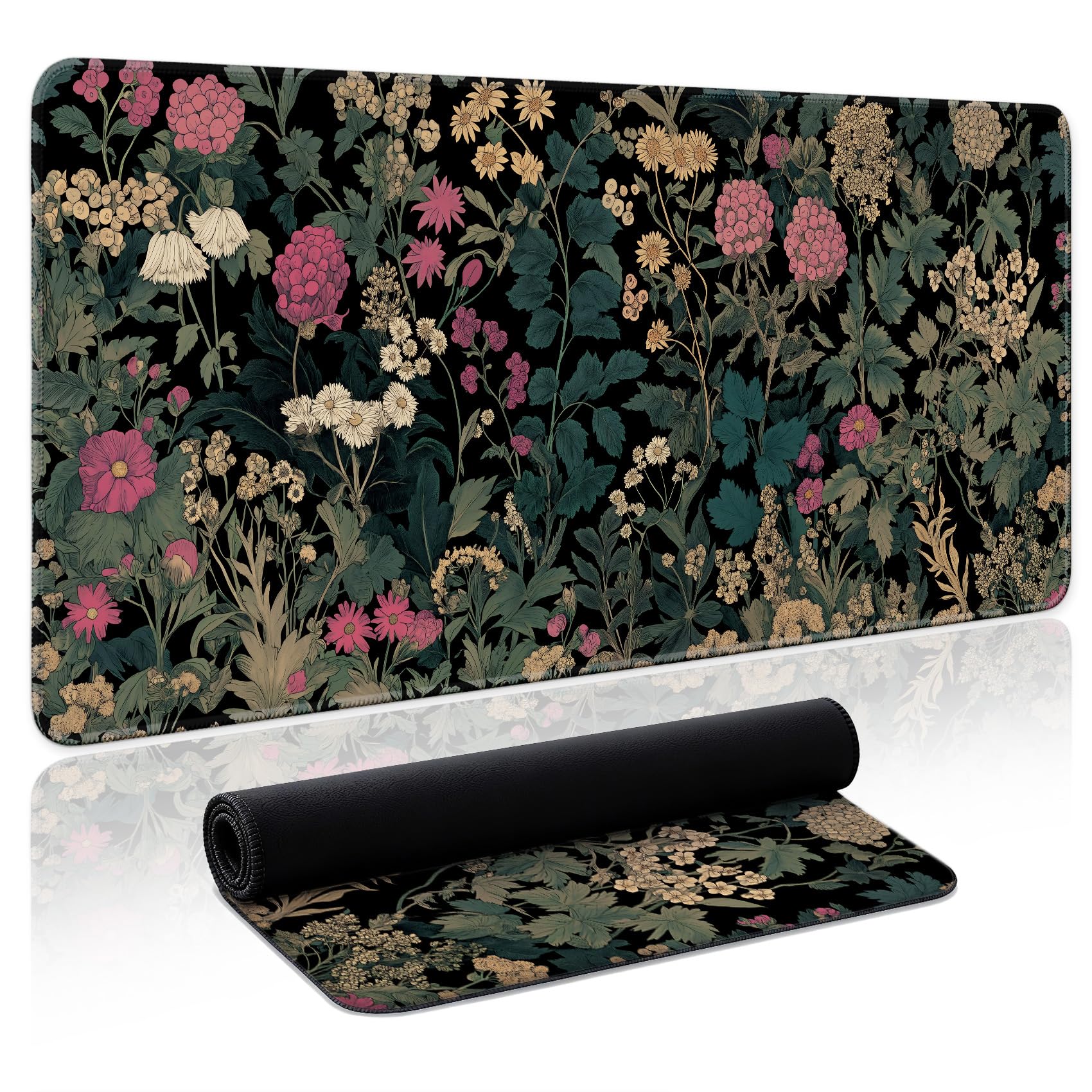 Aesthetic Desk Mat, Cute Enchanted Garden Desk Pad Protector for Work & Decor, 31.5" x 11.8", Pretty Non-Slip Extended Mouse Pad for Office or Home